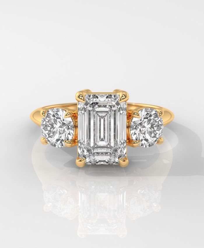 Emerald Cut Enagement Ring with Round Side Stones