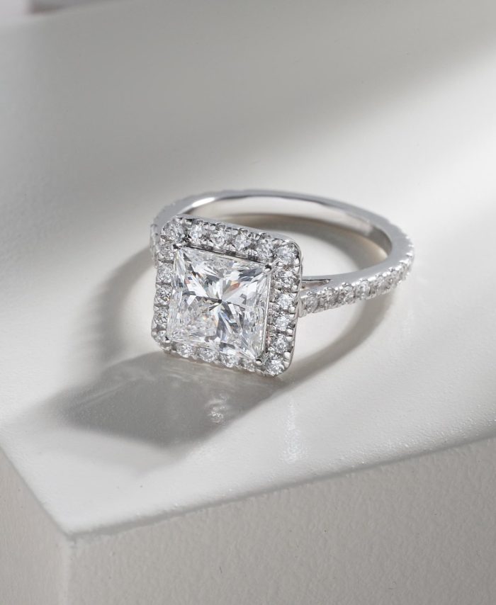 Princess Cut Engagement Ring with Halo Setting