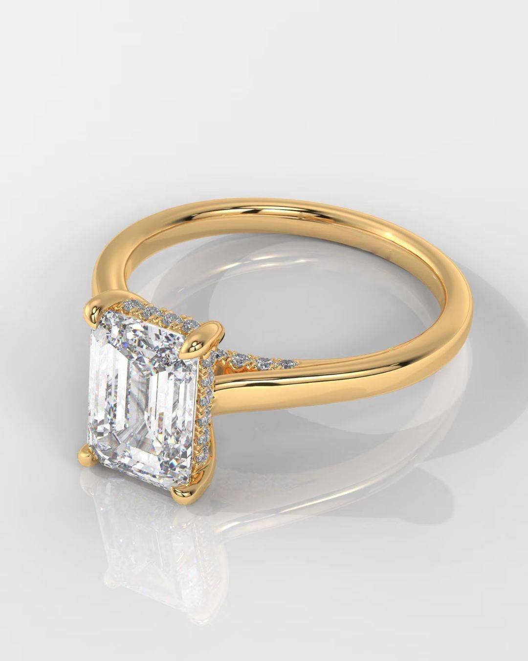 Emerald Cut Hidden Halo Engagement Ring