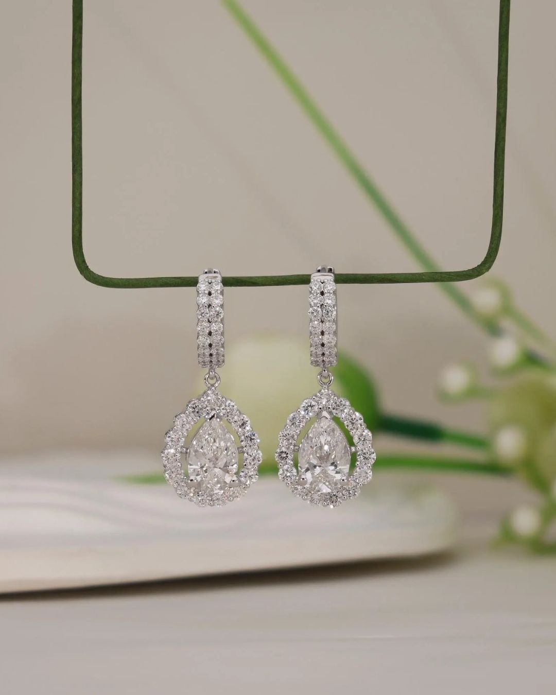 Pear Halo Drop Earrings
