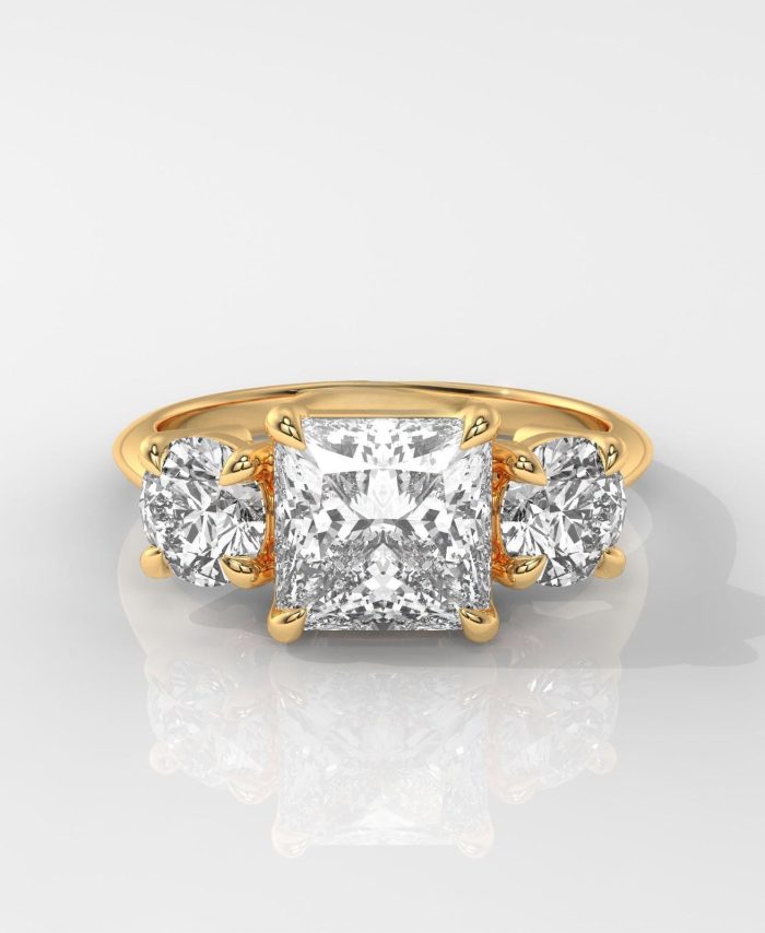 Princess Cut Engagement Ring with Round Side Stone