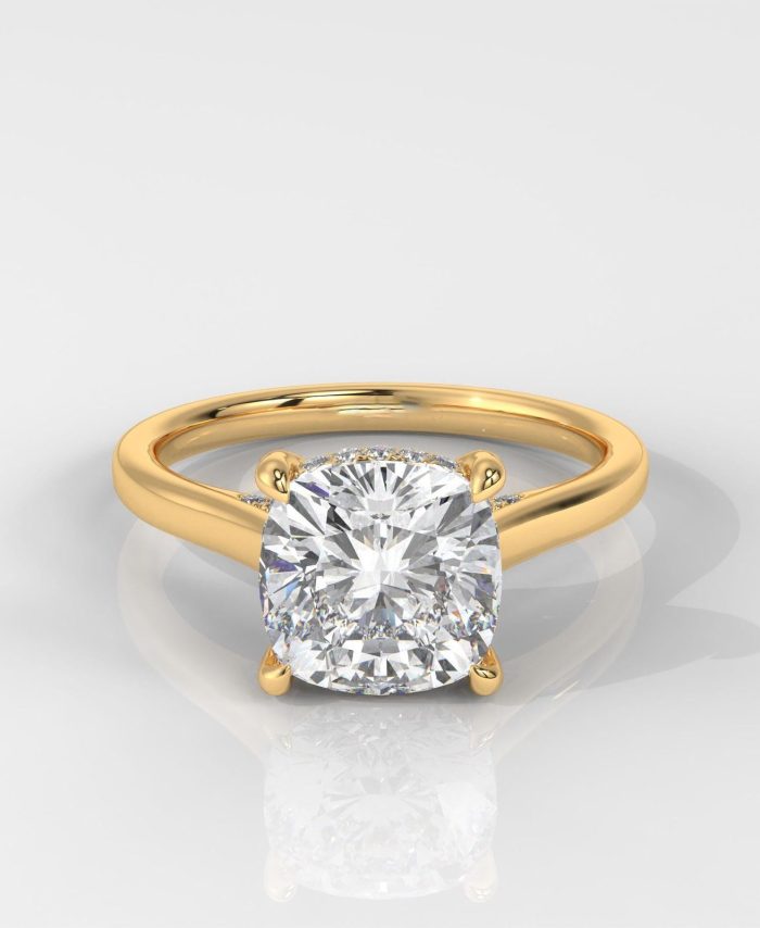 Square Cushion Hiddden Halo Engagement Ring