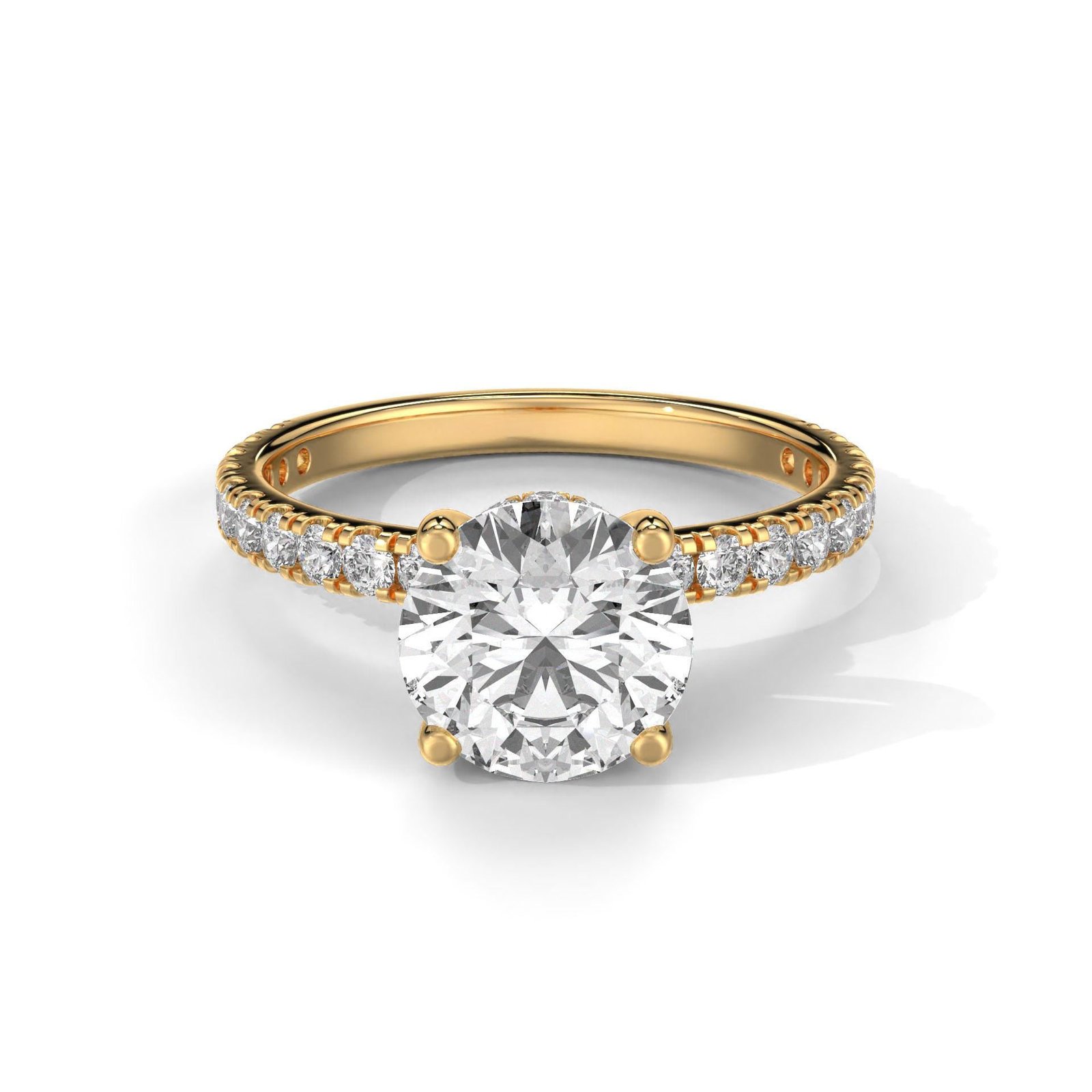 Round Solitaire Engagement Ring with Pave Band