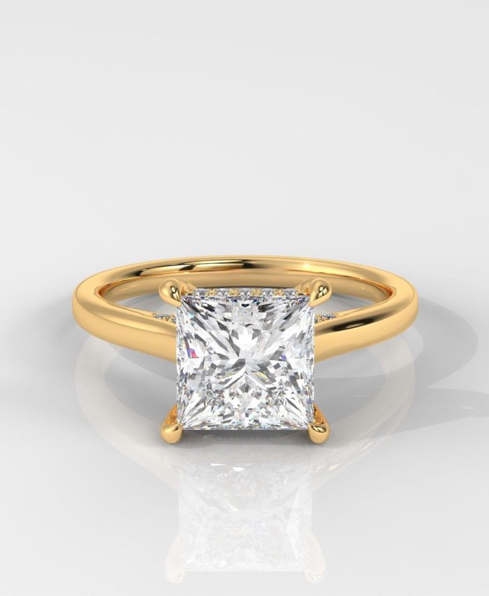 Princess Cut Hidden Halo Enagement Ring