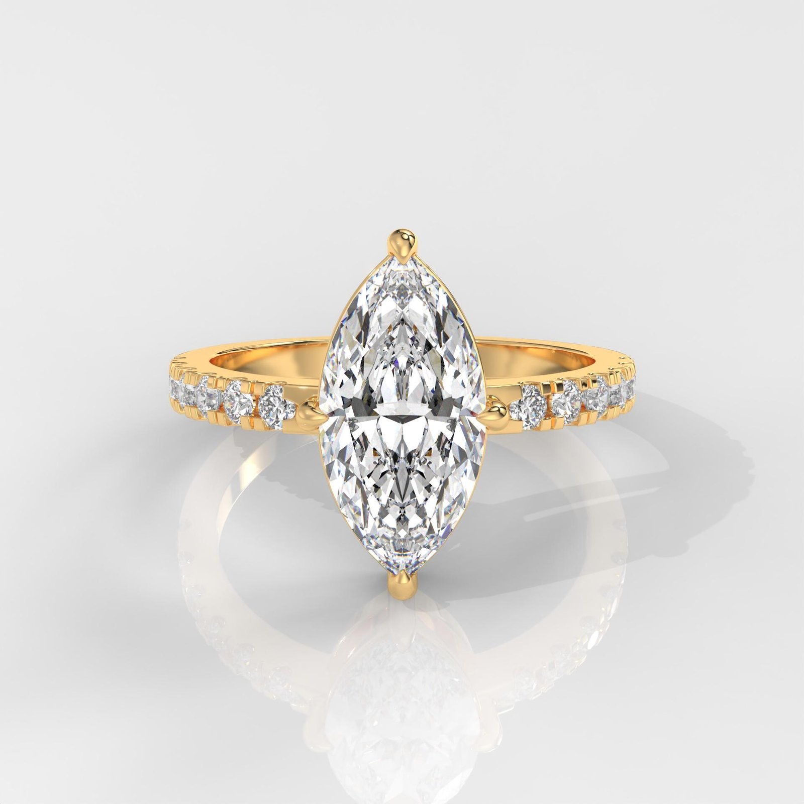 Marquise Cut Diamond Engagement Ring with Pave Band