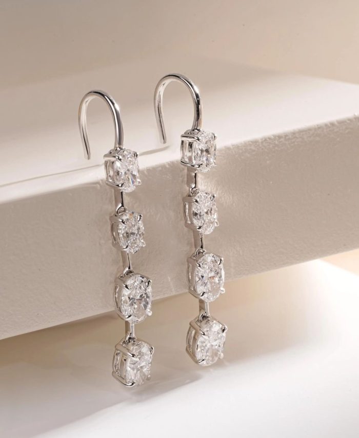 Oval Cut Lab Grown Diamond Dangle Earrings