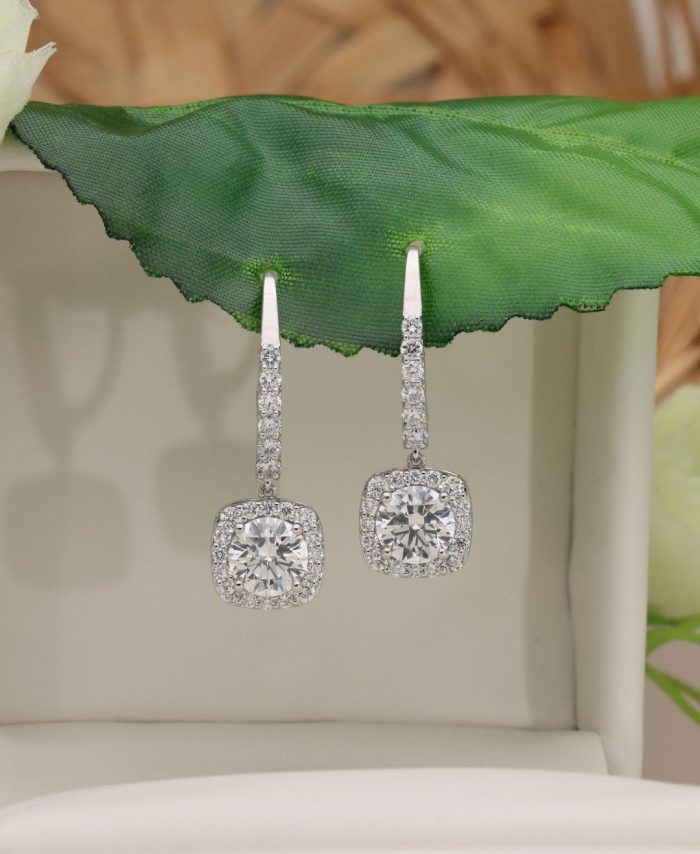 Round Halo Drop Earrings