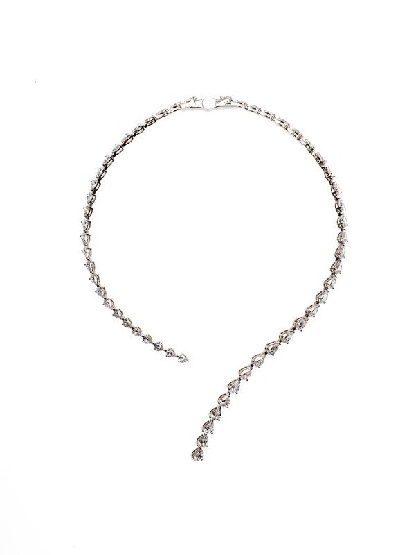 14K White Gold Pear-Shape Lab Diamond Choker Necklace – 30.50ctw