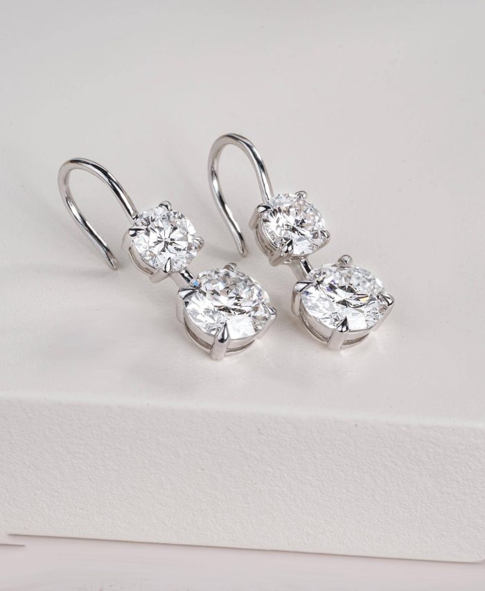 Double Round Solitaire Dangle Earrings