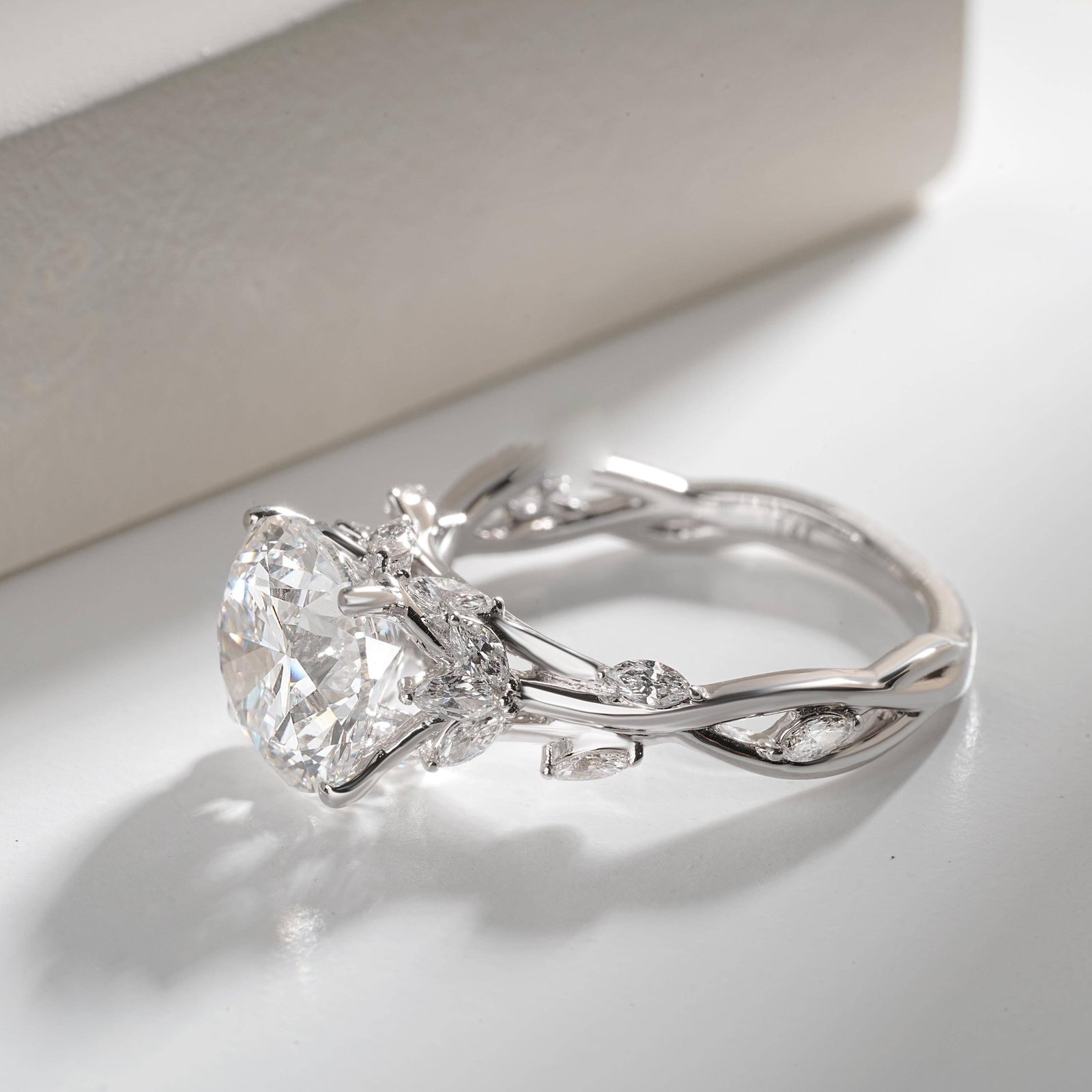 Round Cut Twisted Vine Engagement Ring