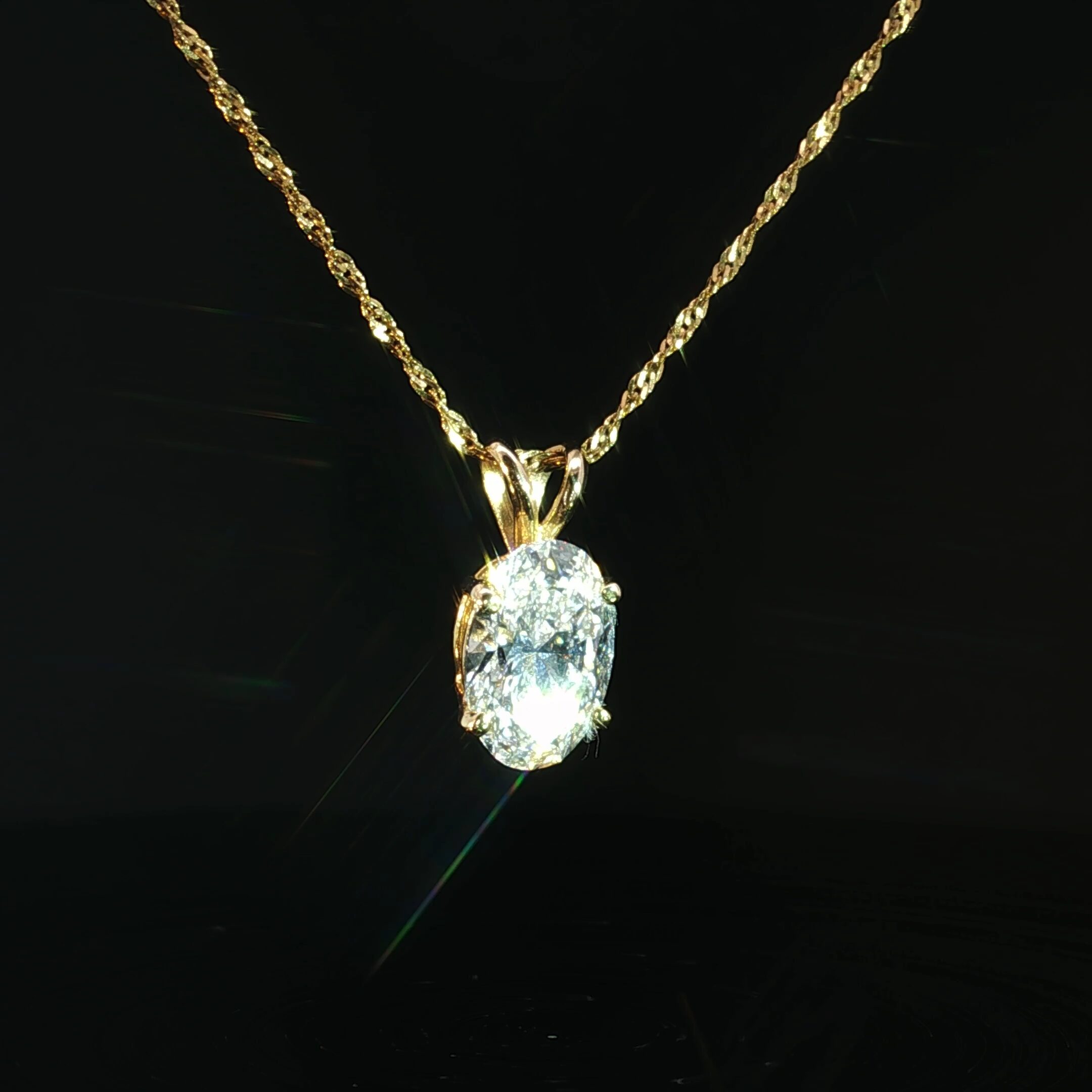 14K Oval Diamond Pendant