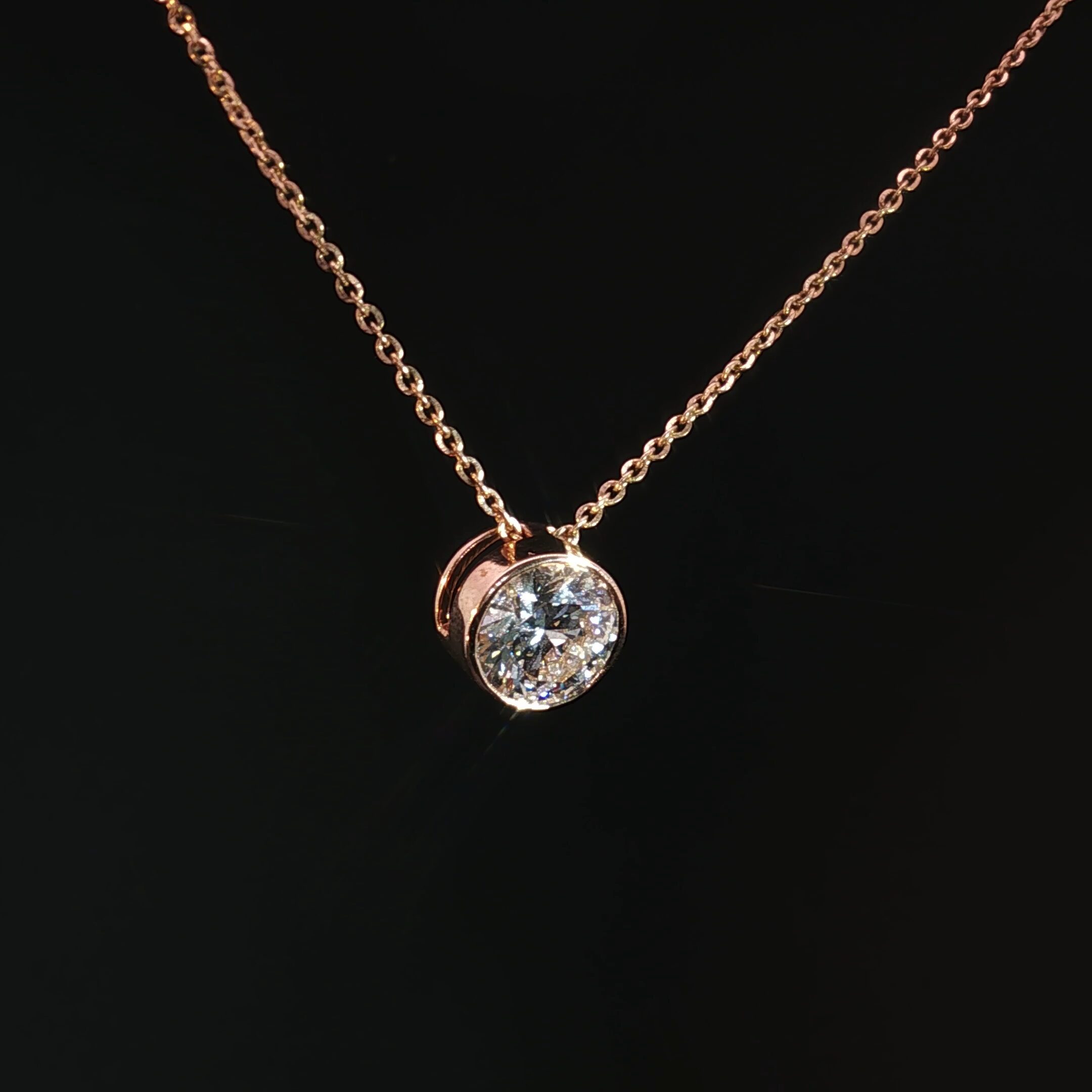 14K Rose Gold Round Diamond Solitaire Necklace