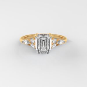 Emerald Cut Engagement Ring with Round & Marquise Side Stones