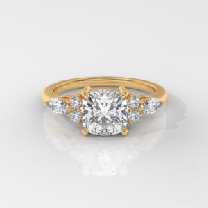 Square Cushion Engagement Ring with Marquise & Round Side Stones