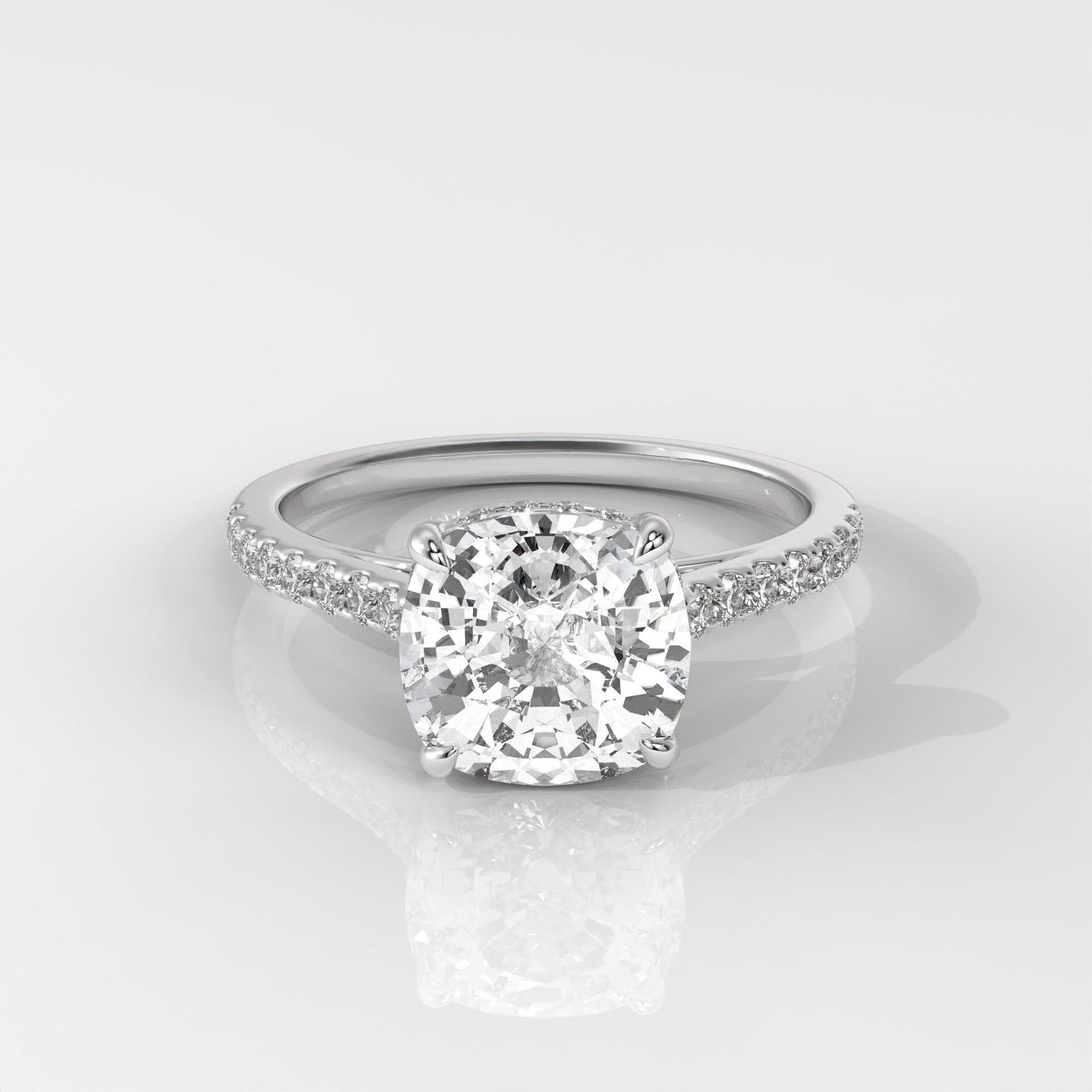 Cushion-Cut Diamond Engagement Ring with Side Stones - Image 4