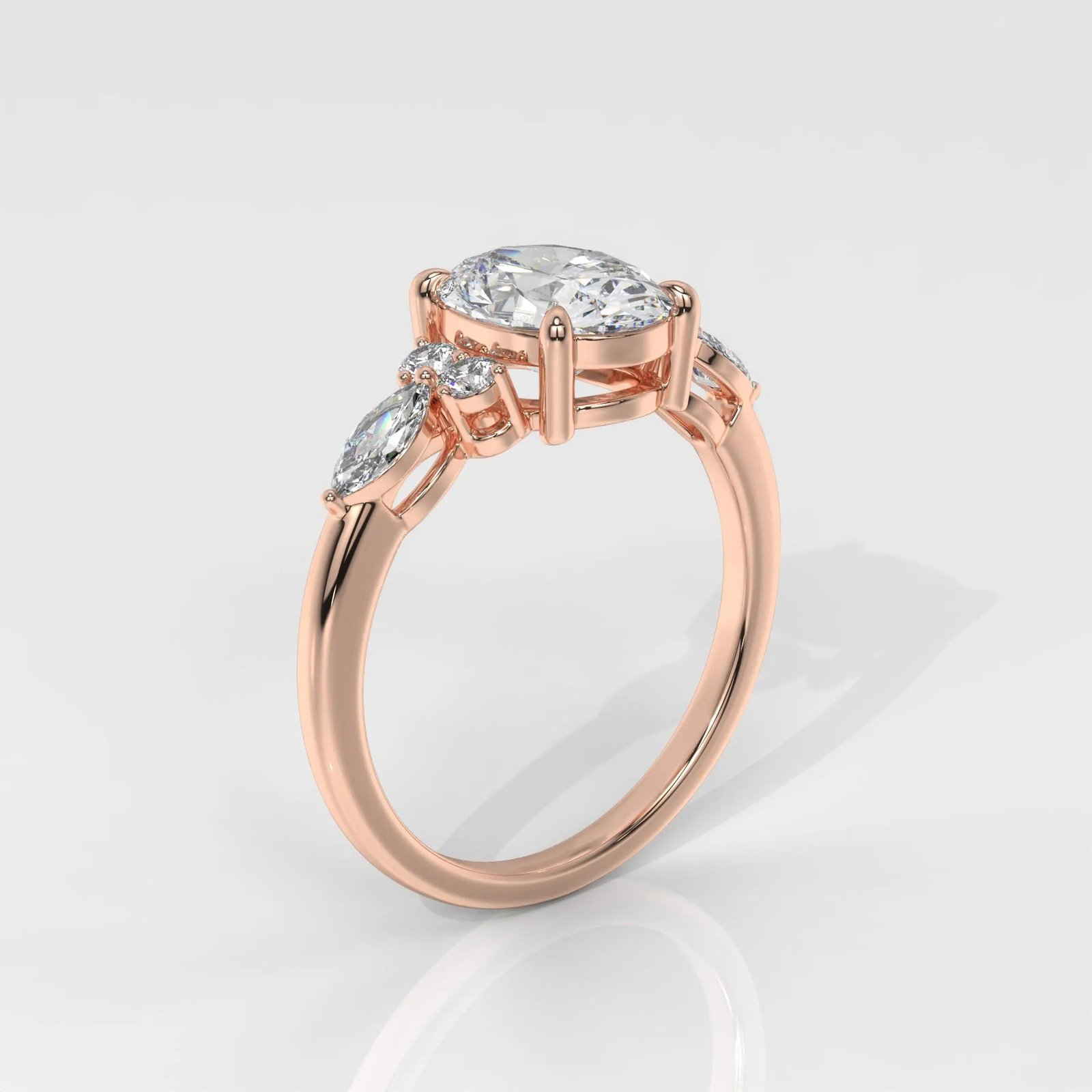 Round Cut Engagement Ring With Side Marquise Diamonds - Image 3