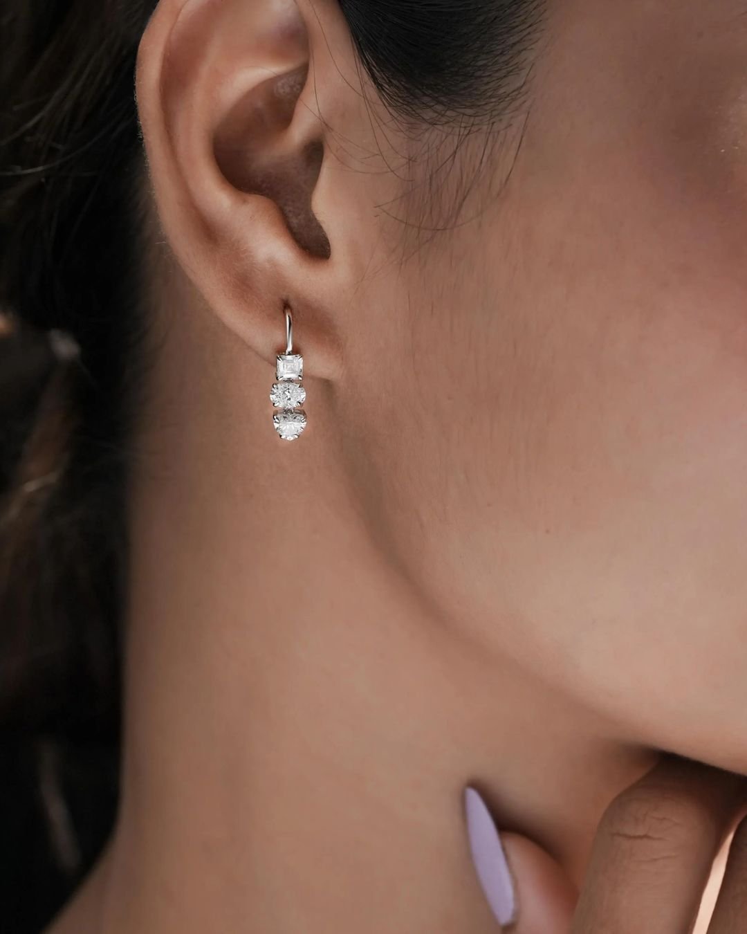 Mixed Shape Lab Grown Diamond Dangle Earrings - Image 2