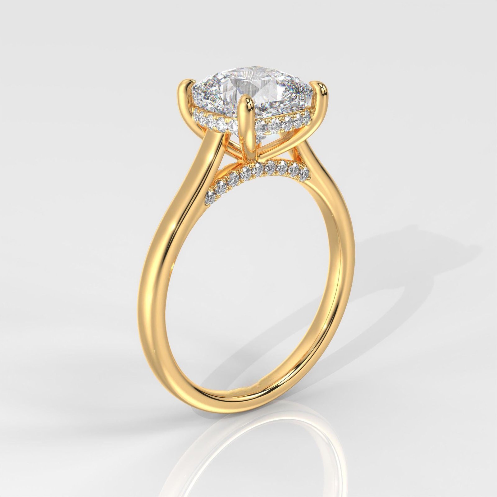 Square Cushion Hiddden Halo Engagement Ring - Image 3