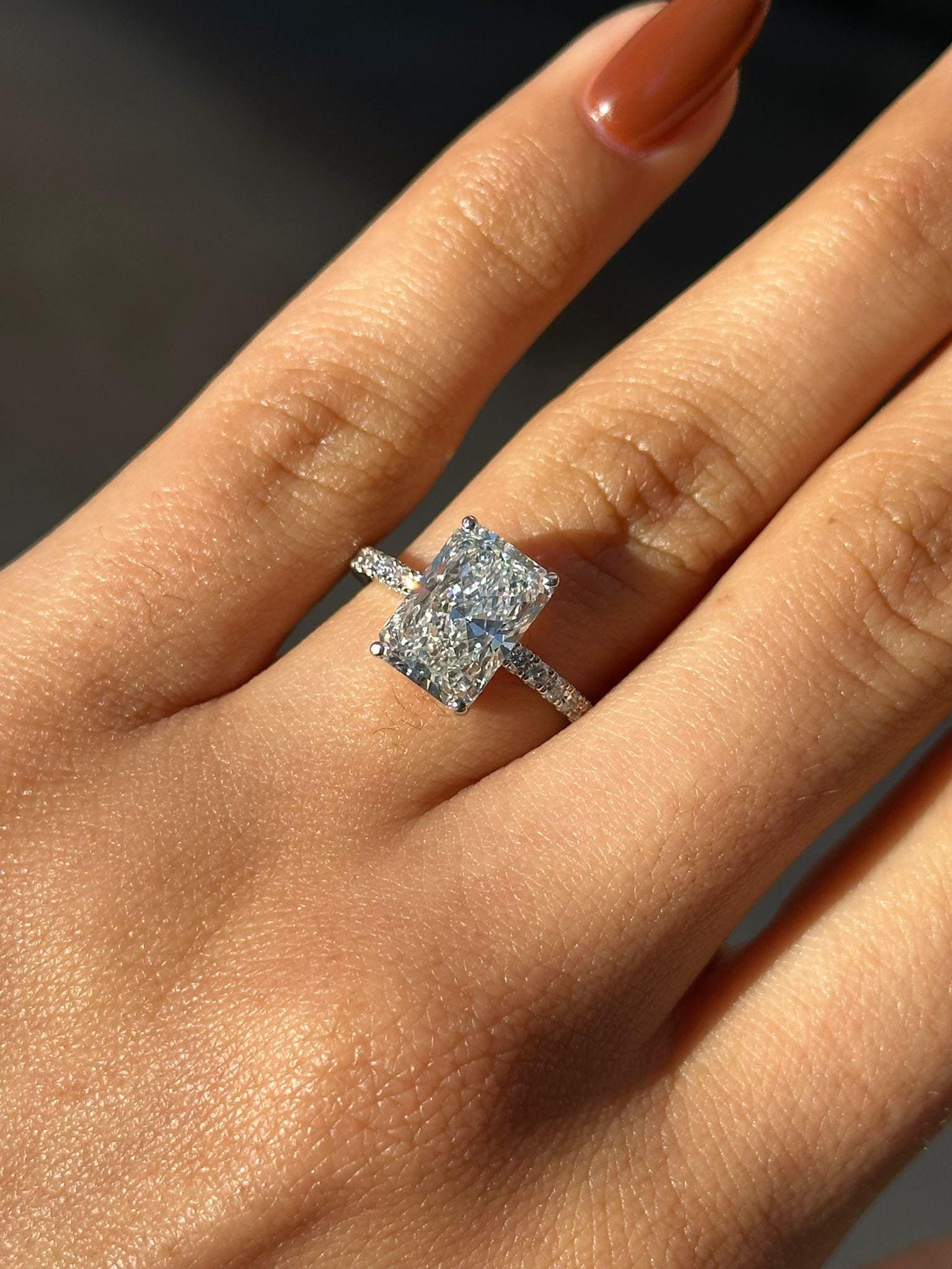 Radiant-Cut Diamond Engagement Ring with Pave Band - Image 7