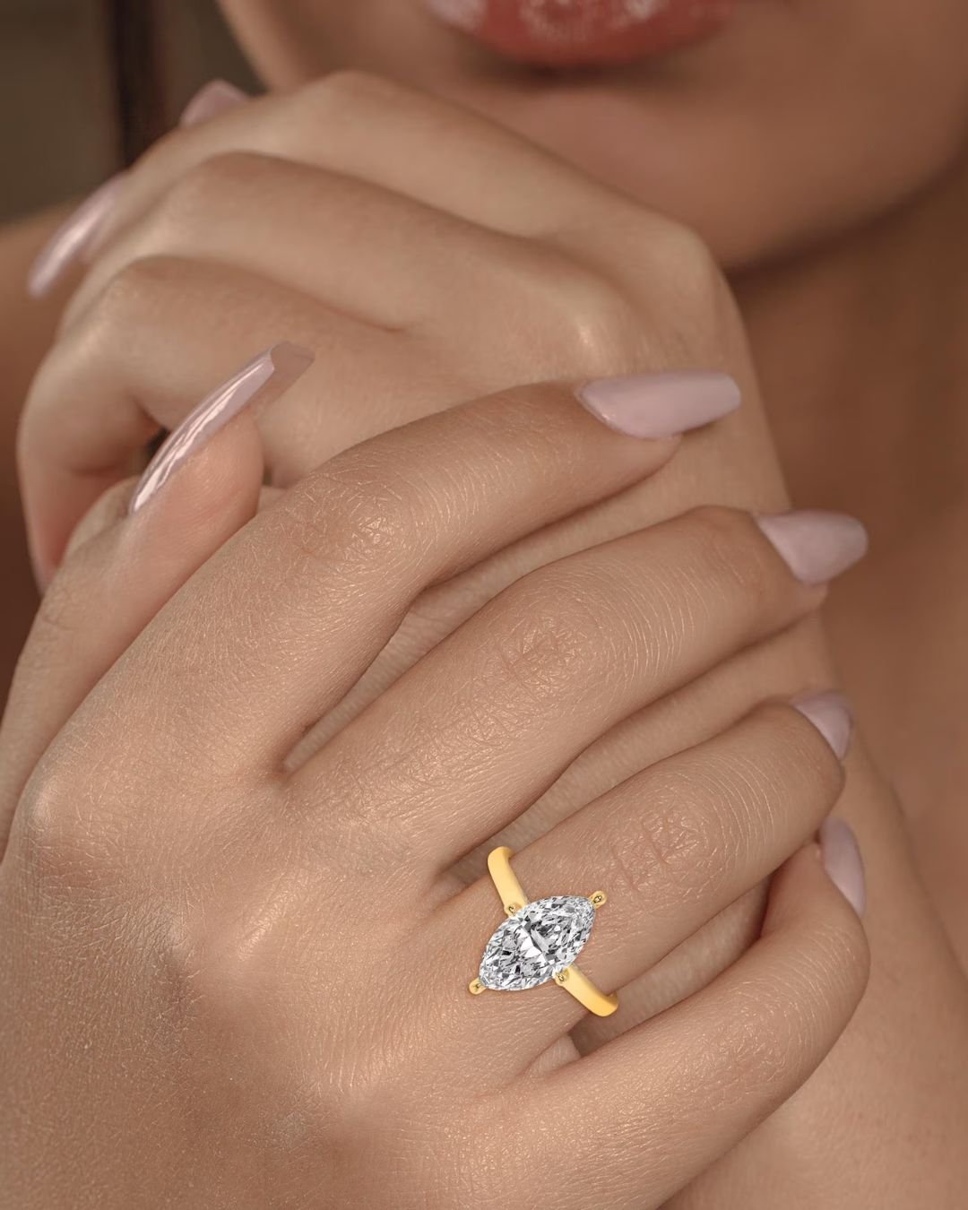 Marquise Cut Engagement Ring With Hidden Halo - Image 2