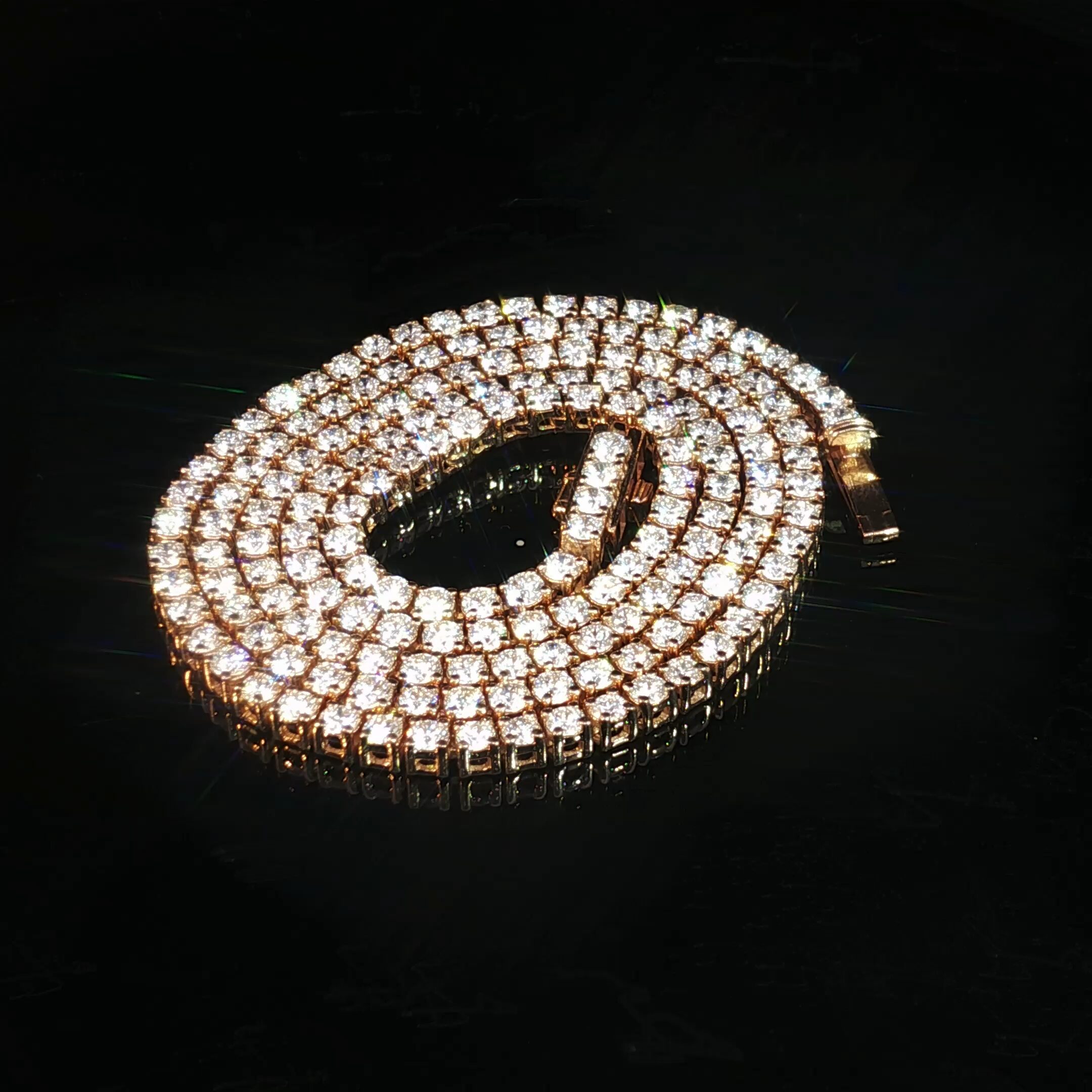 14K Rose Gold Round Tennis Necklace - Image 5