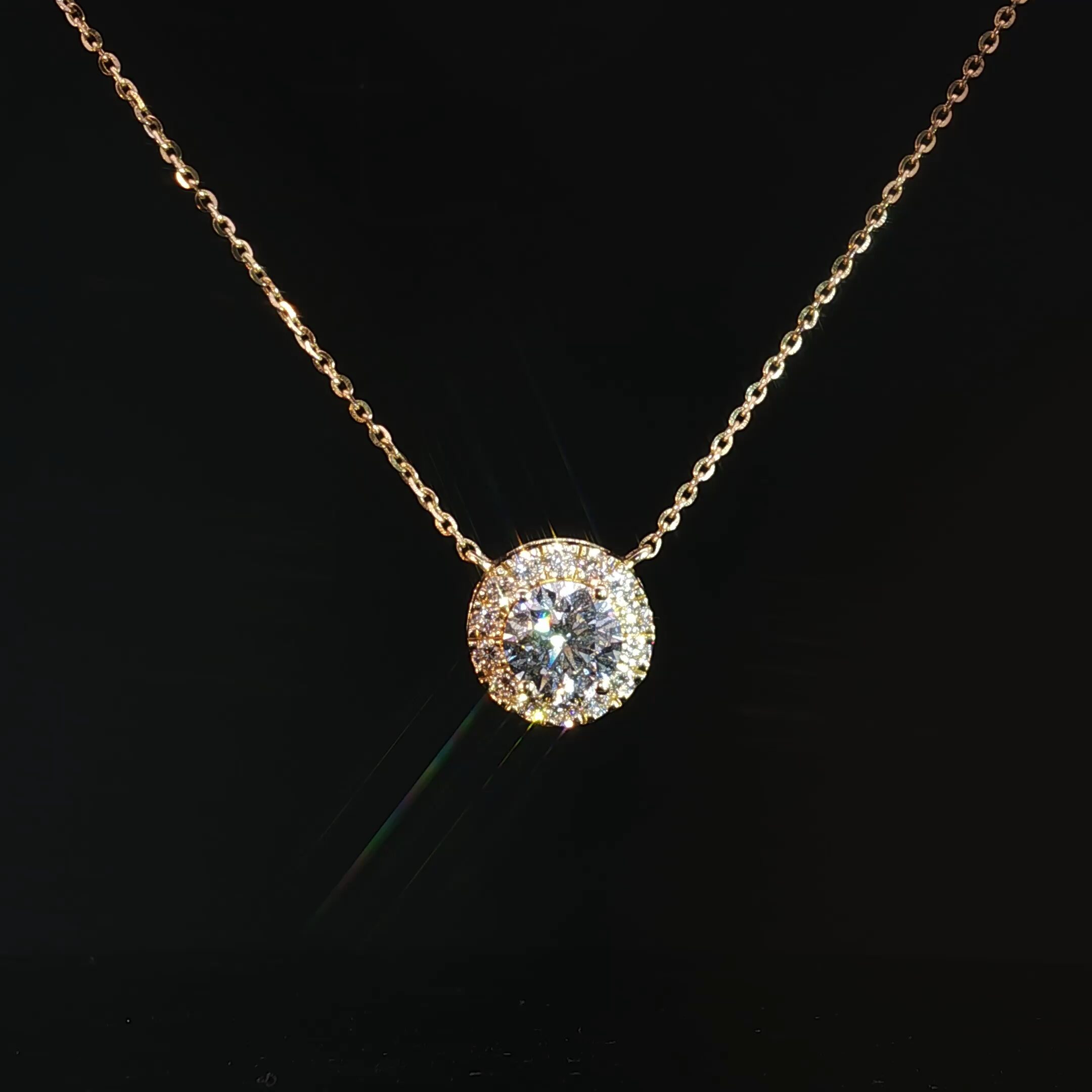 14K Round Diamond Halo Necklace - Image 5