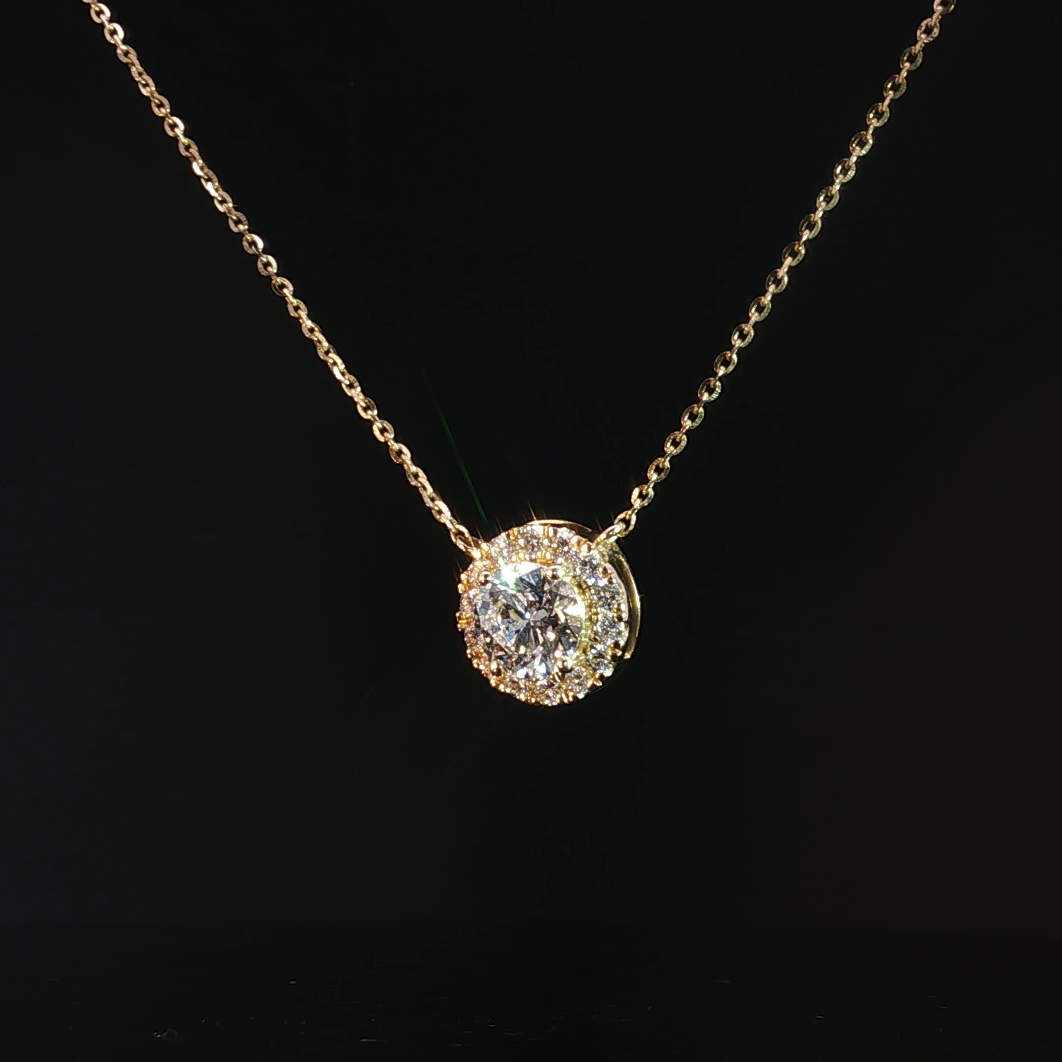 14K Round Diamond Halo Necklace - Image 4