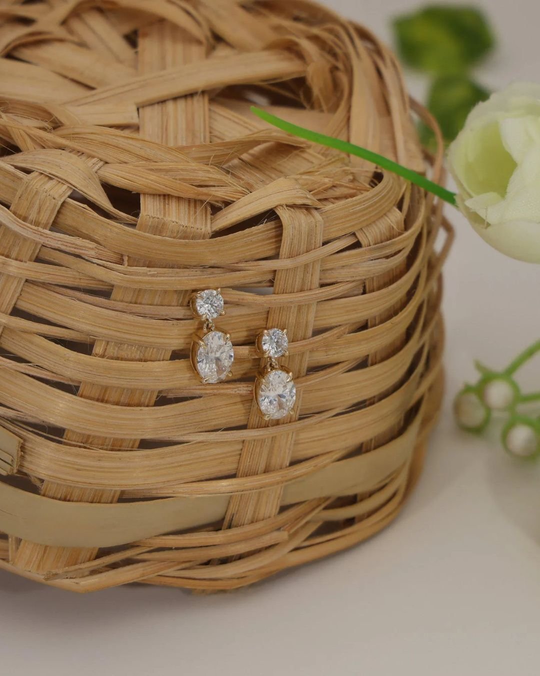 Oval & Round Dangle Stud Earrings - Image 2