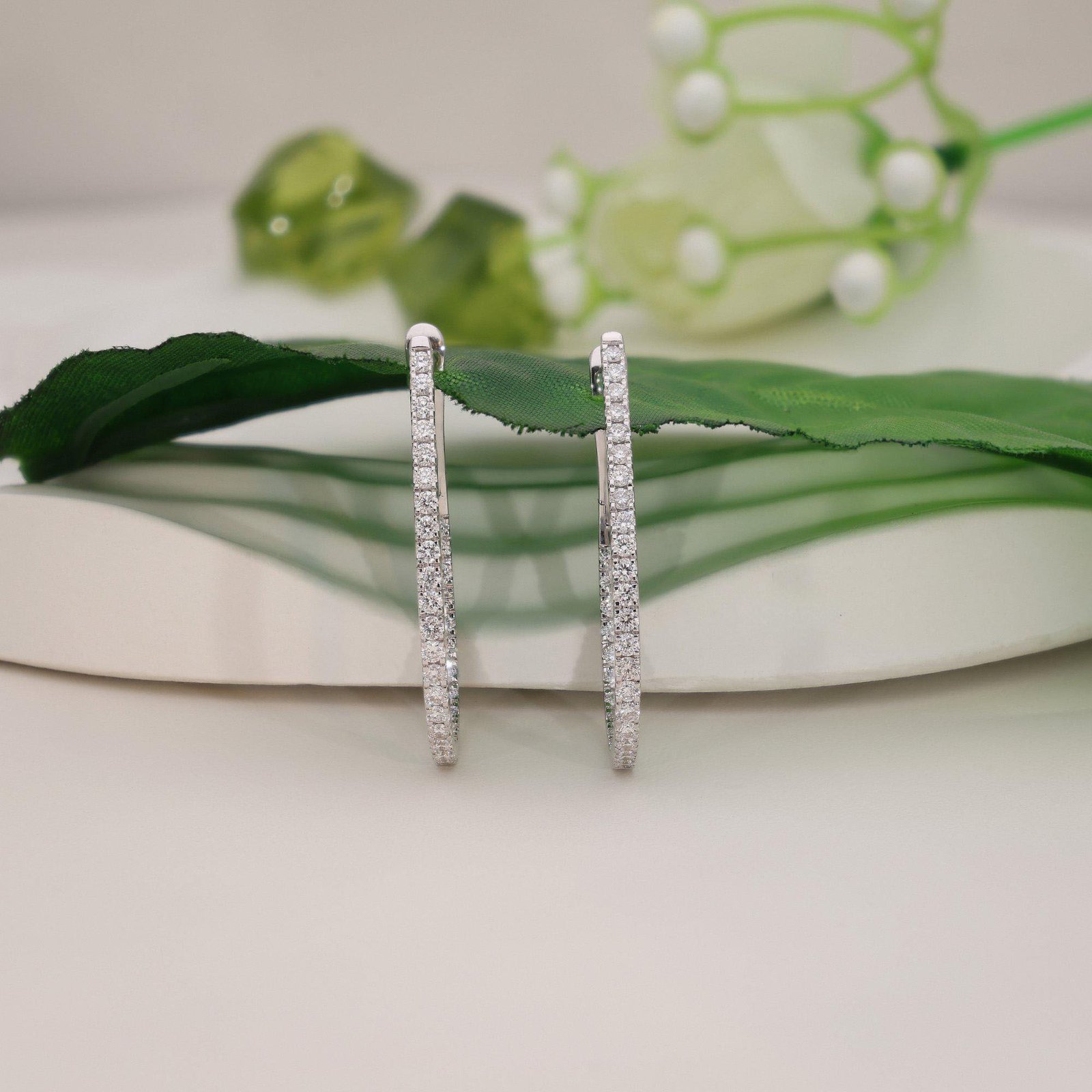 Round Brilliant Cut Diamond Hoop Earrings - Image 3