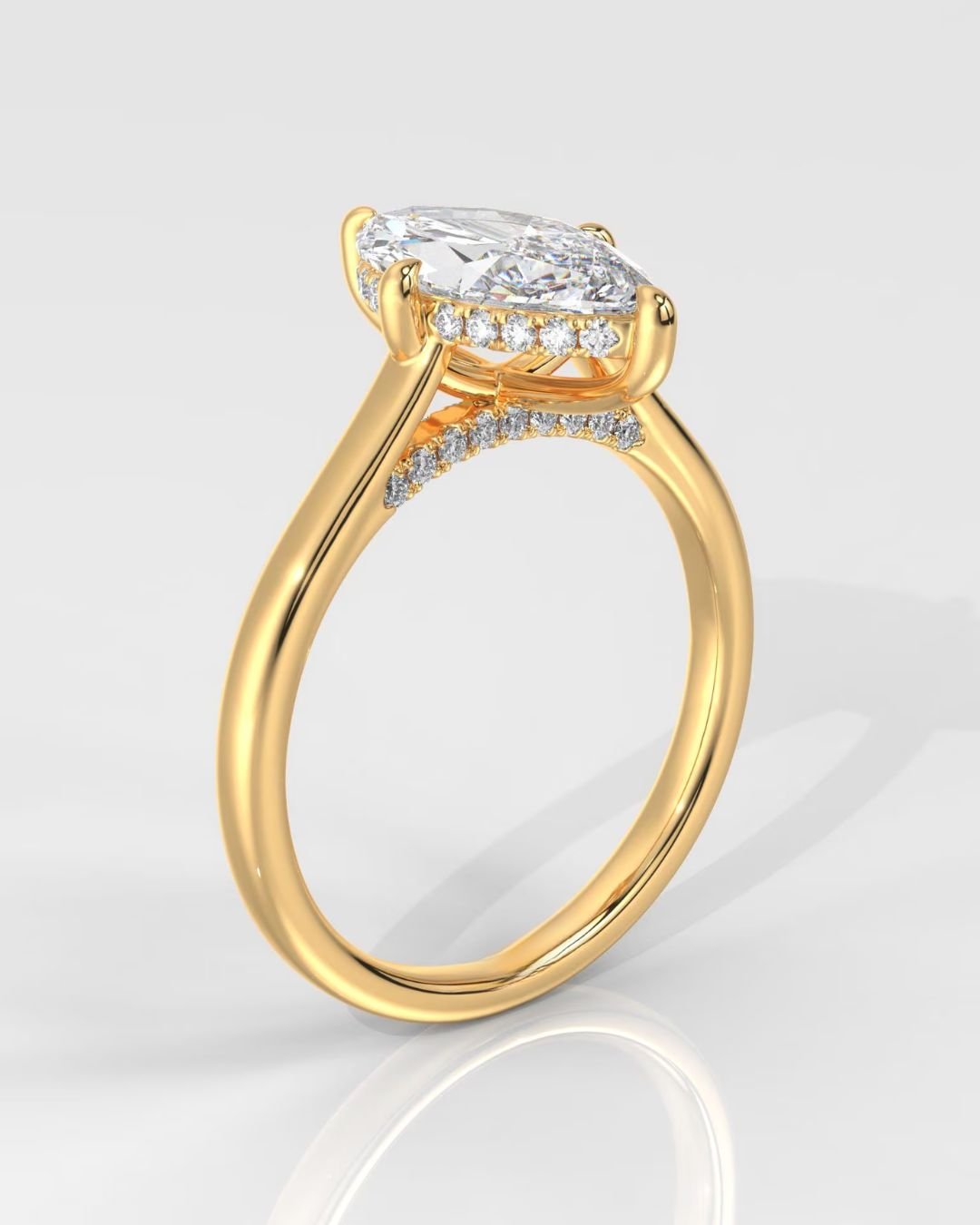 Marquise Cut Engagement Ring With Hidden Halo - Image 6