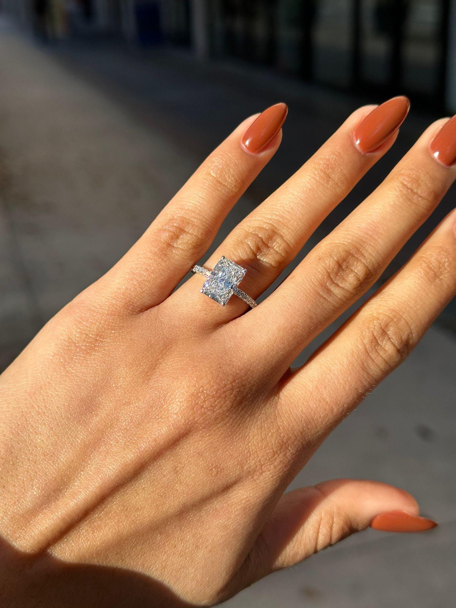 Radiant-Cut Diamond Engagement Ring with Pave Band - Image 4