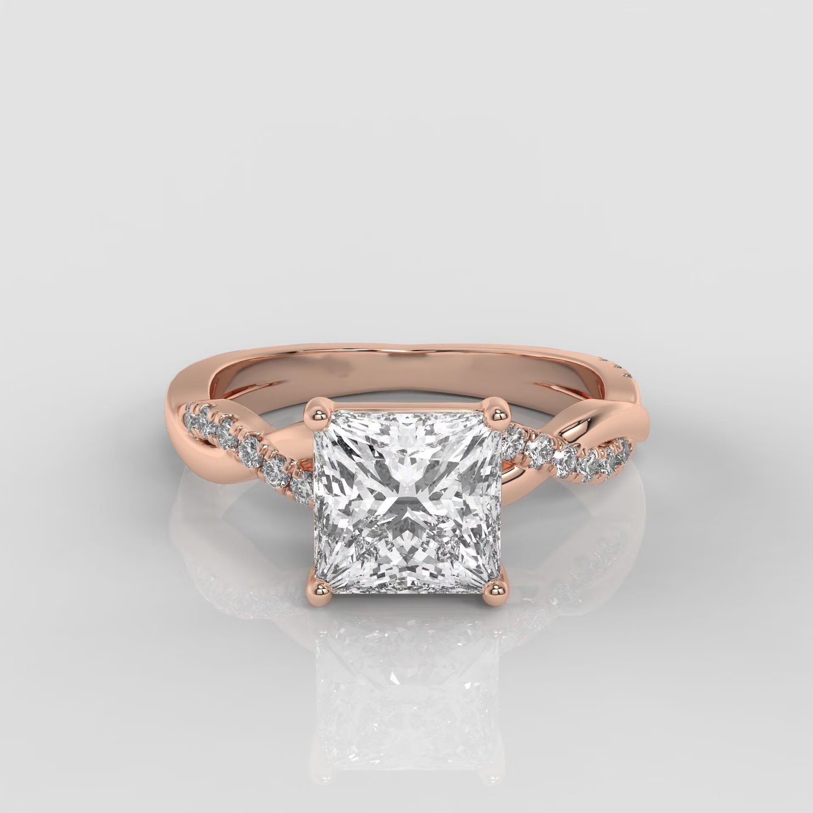 Princess Cut Twisted Band Engagement Ring - Image 3