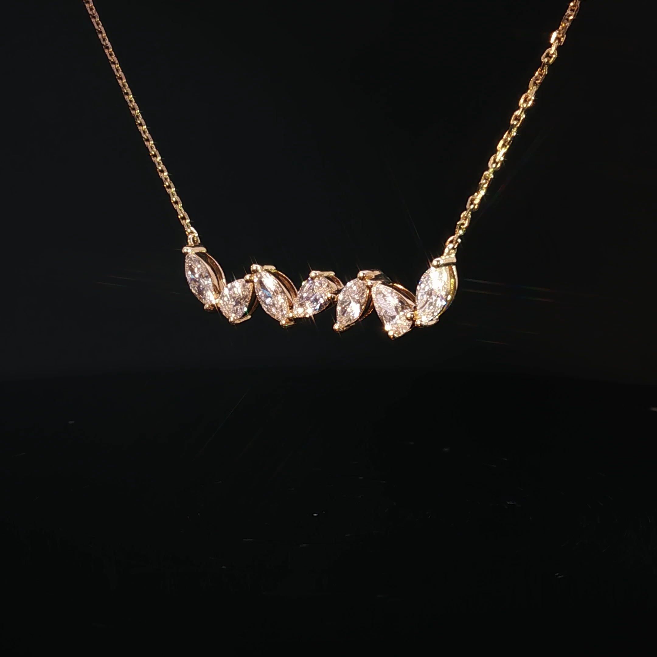 14K Yellow Gold Marquise & Pear Diamond Necklace - Image 3