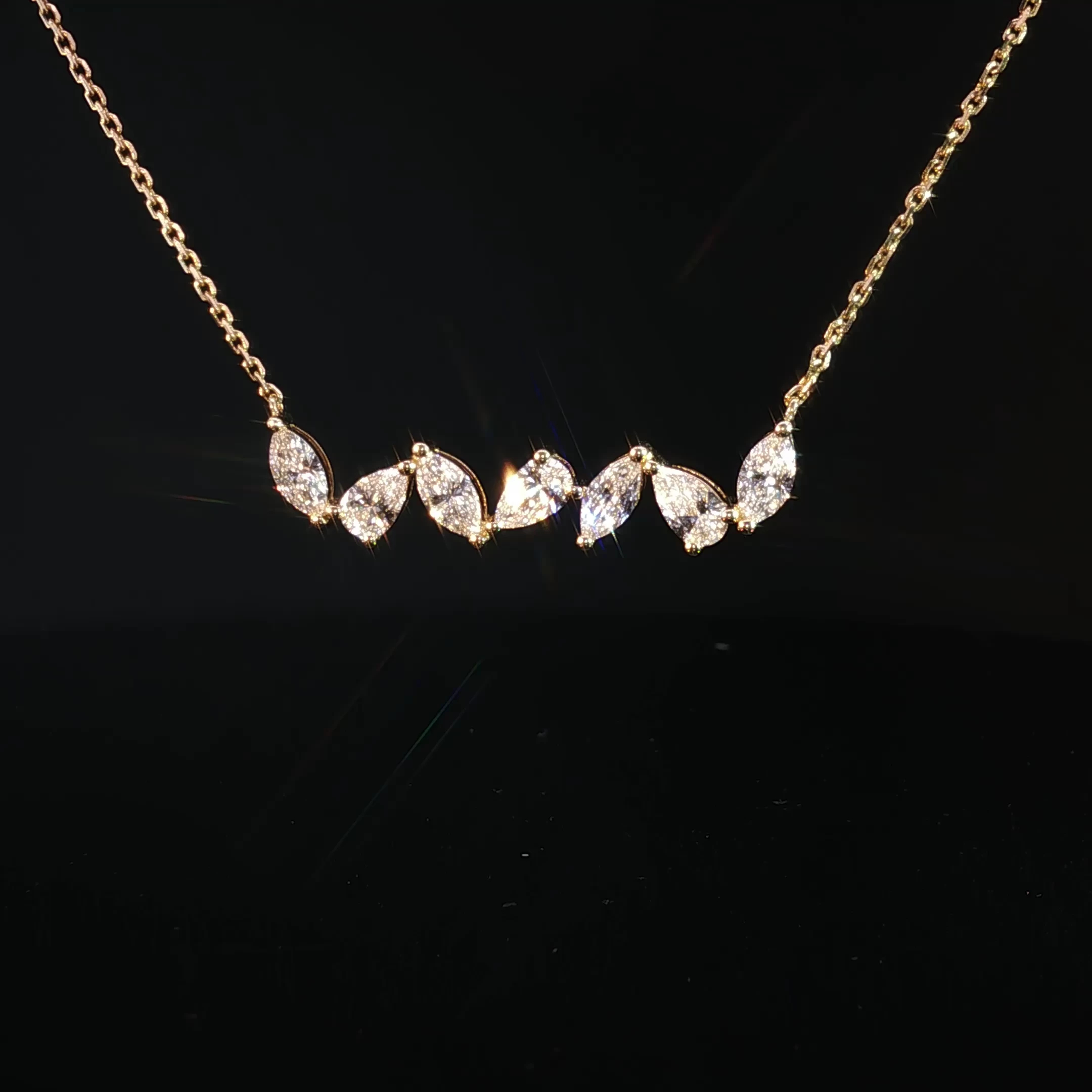 14K Yellow Gold Marquise & Pear Diamond Necklace - Image 4