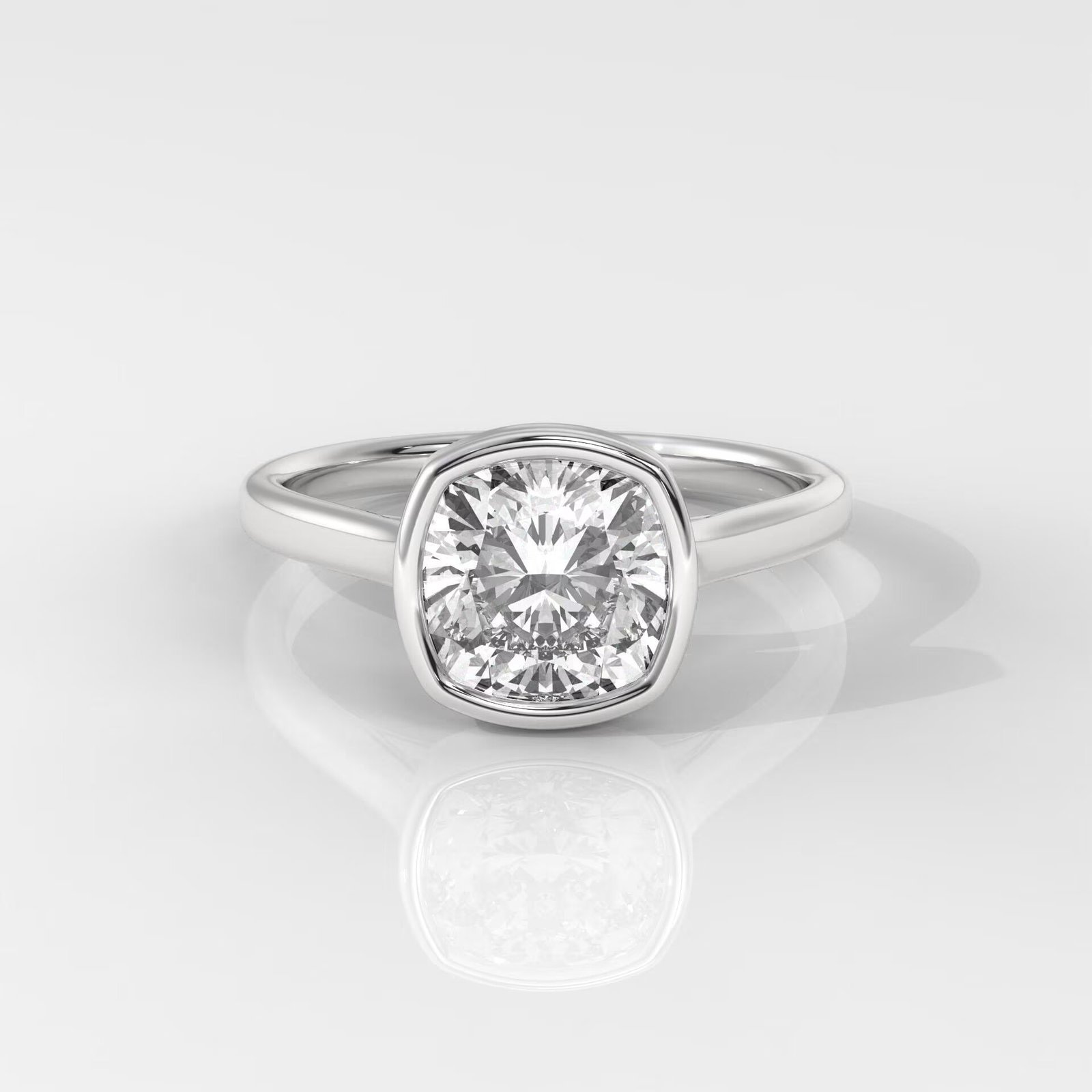 Square Cushion Cut Bezel Set Diamond Engagement Ring - Image 4