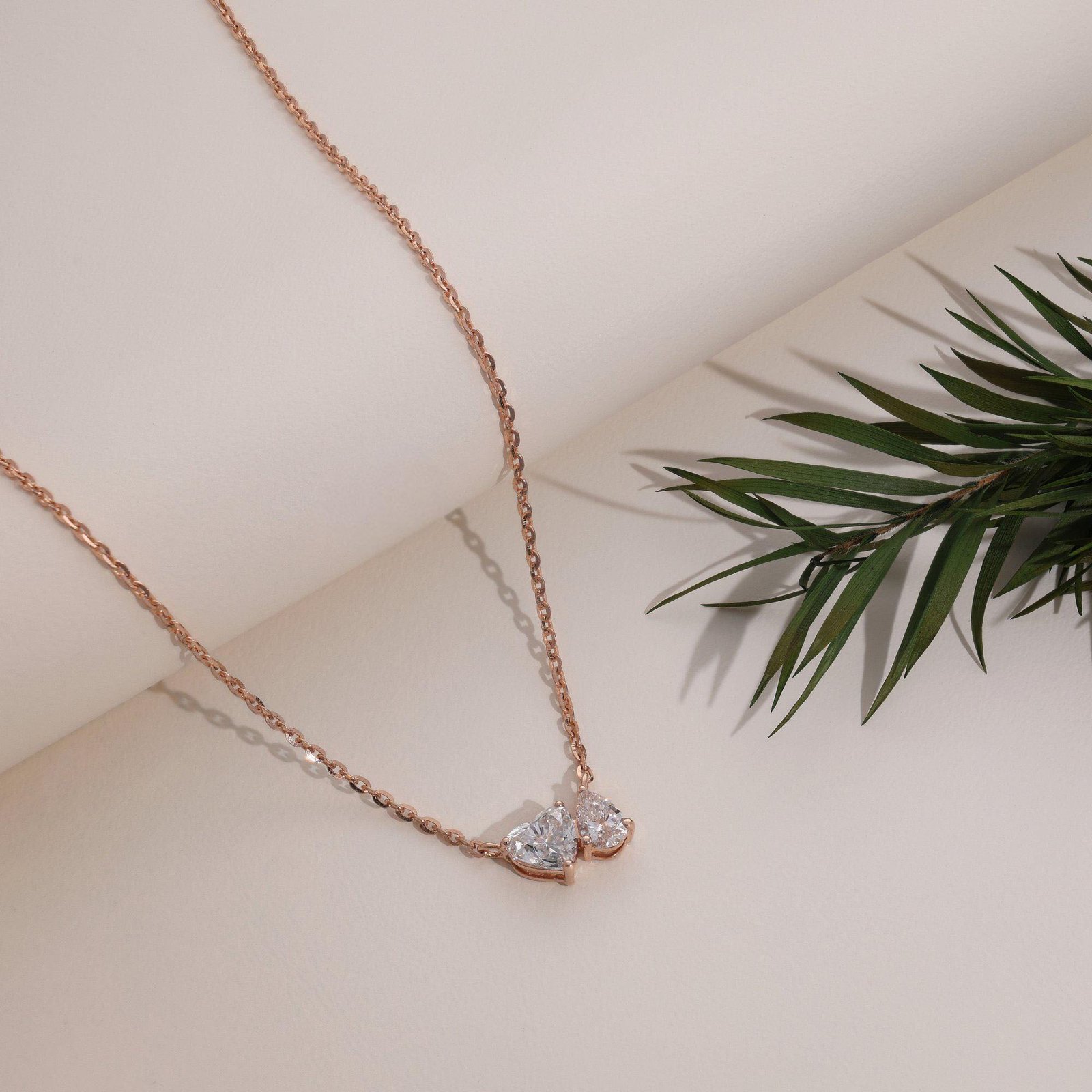 Heart & Pear Cut Rose Gold Toi Et Moi Diamond Necklace - Image 4