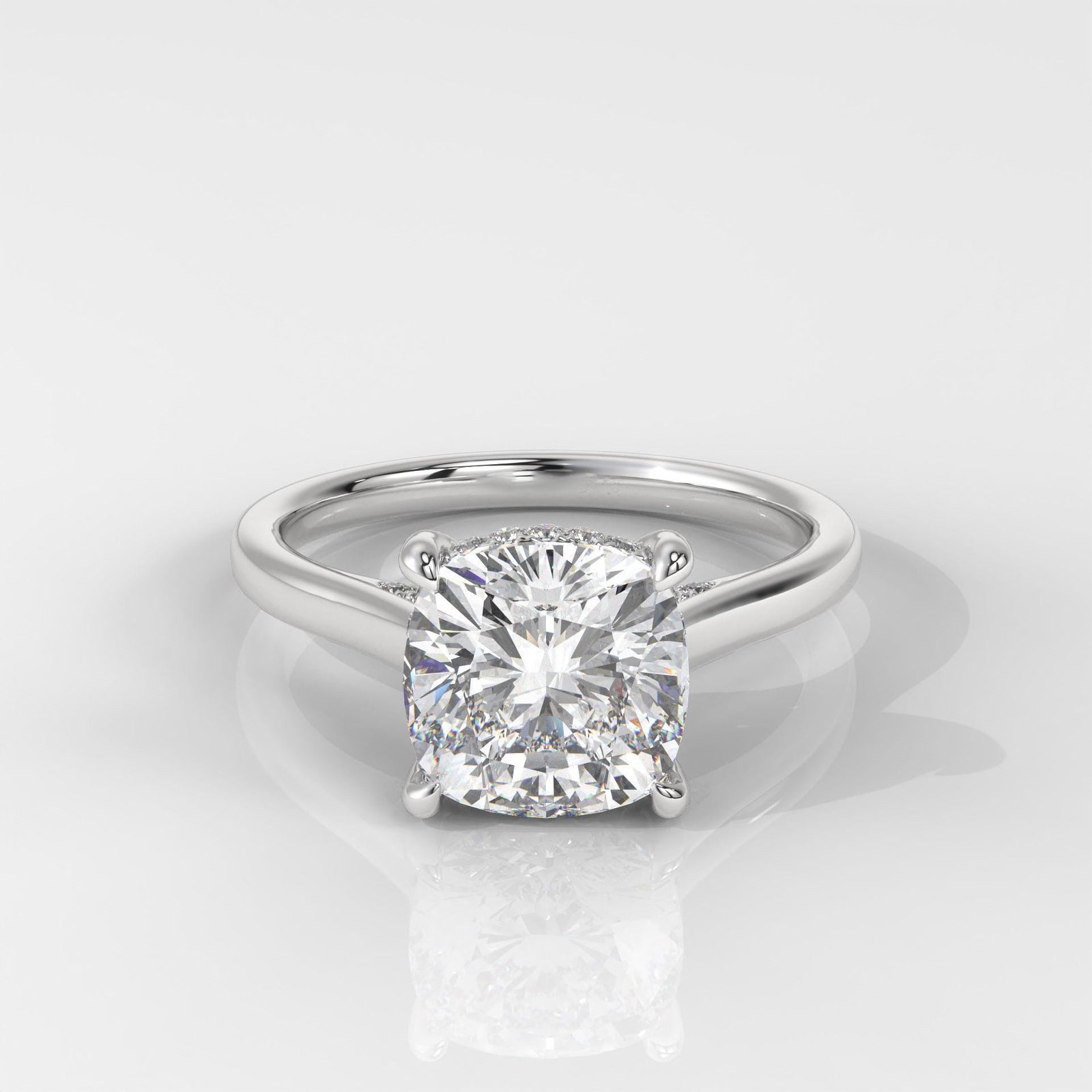 Square Cushion Hiddden Halo Engagement Ring - Image 4