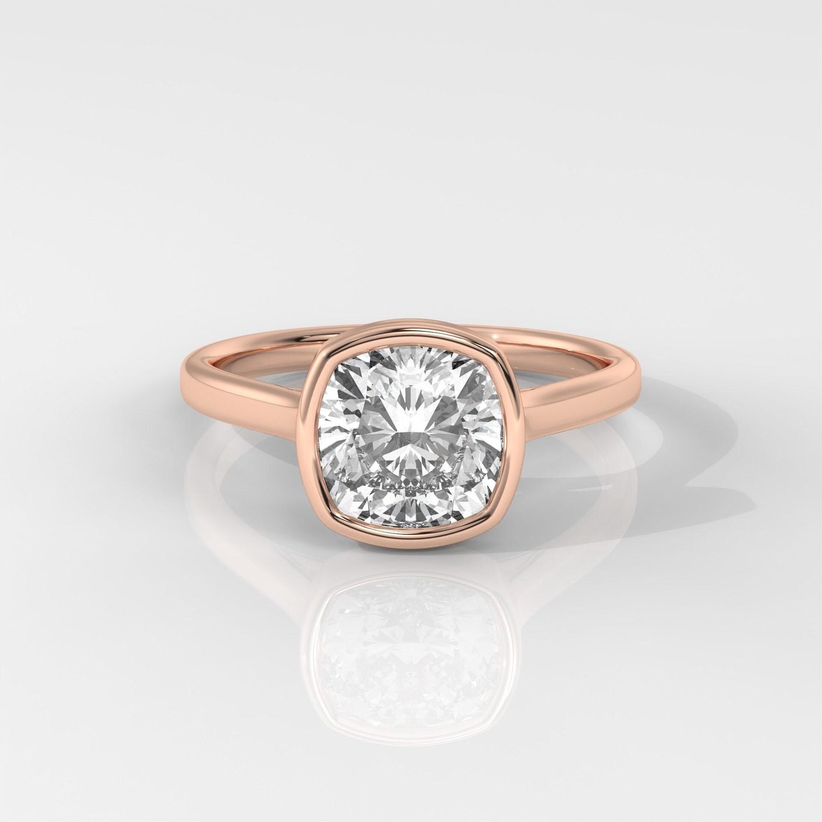 Square Cushion Cut Bezel Set Diamond Engagement Ring - Image 7