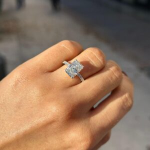Radiant-Cut Diamond Engagement Ring with Pave Band