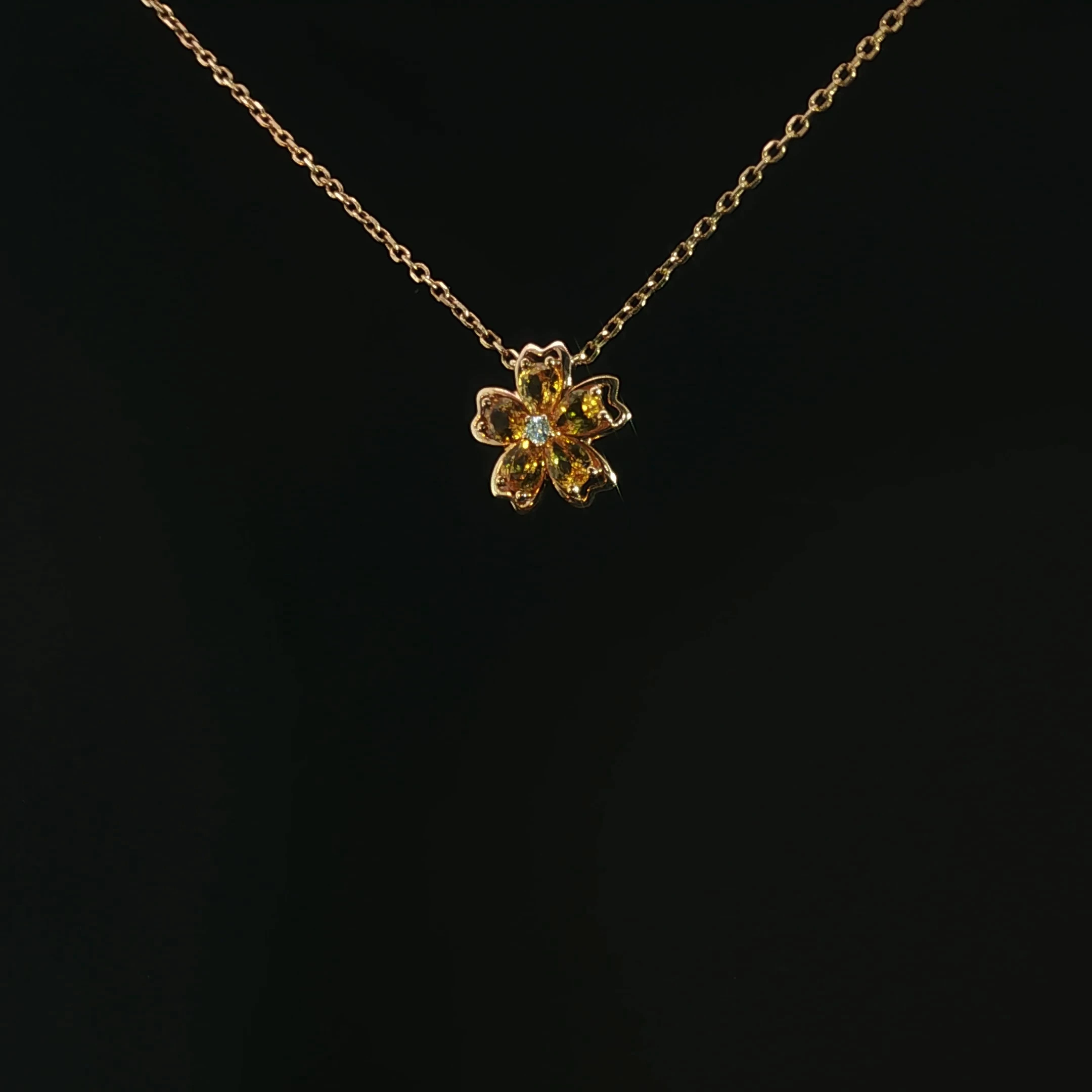 18K Gold Yellow Sapphire Flower Pendant Necklace - Image 3