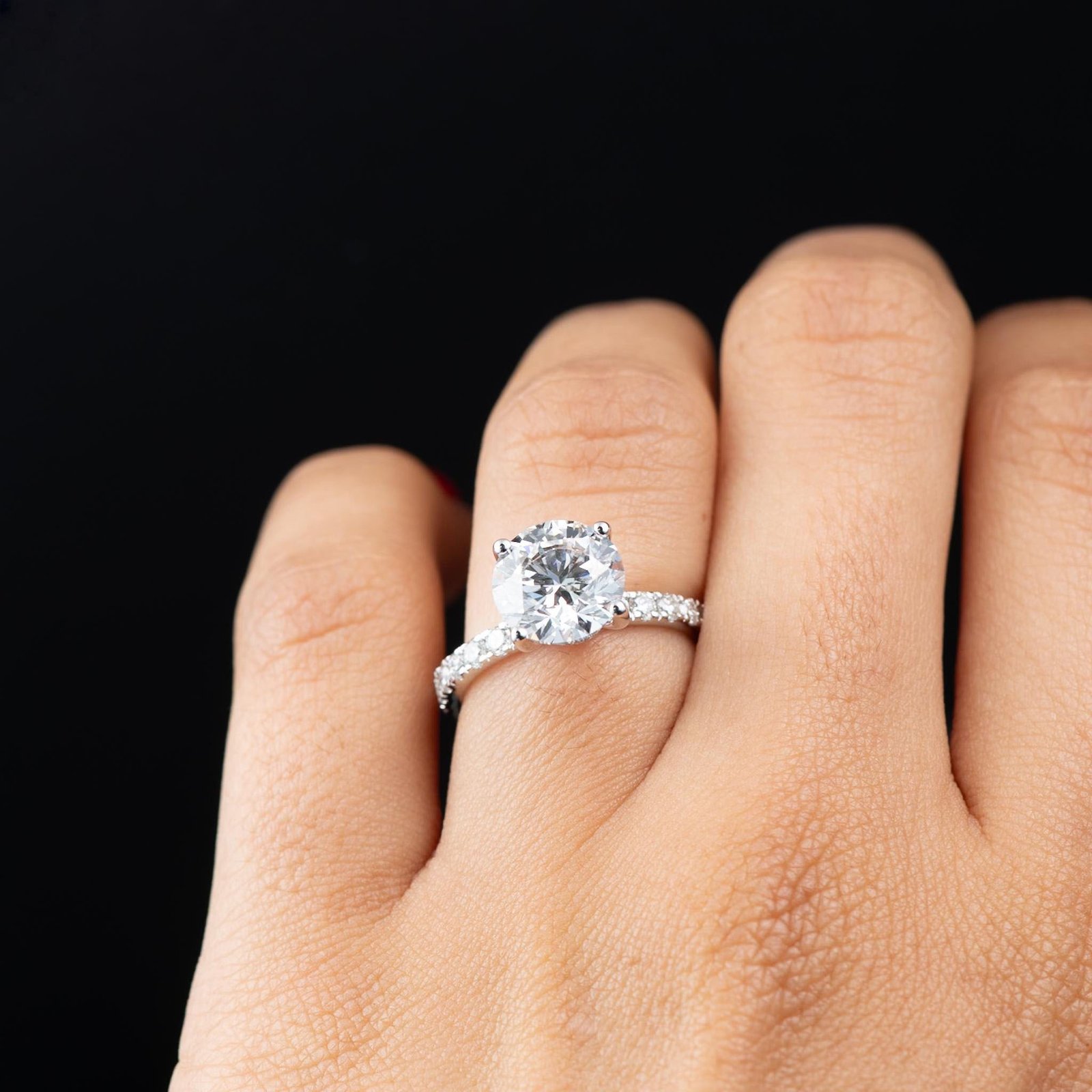 Round Solitaire Engagement Ring with Pave Band - Image 5