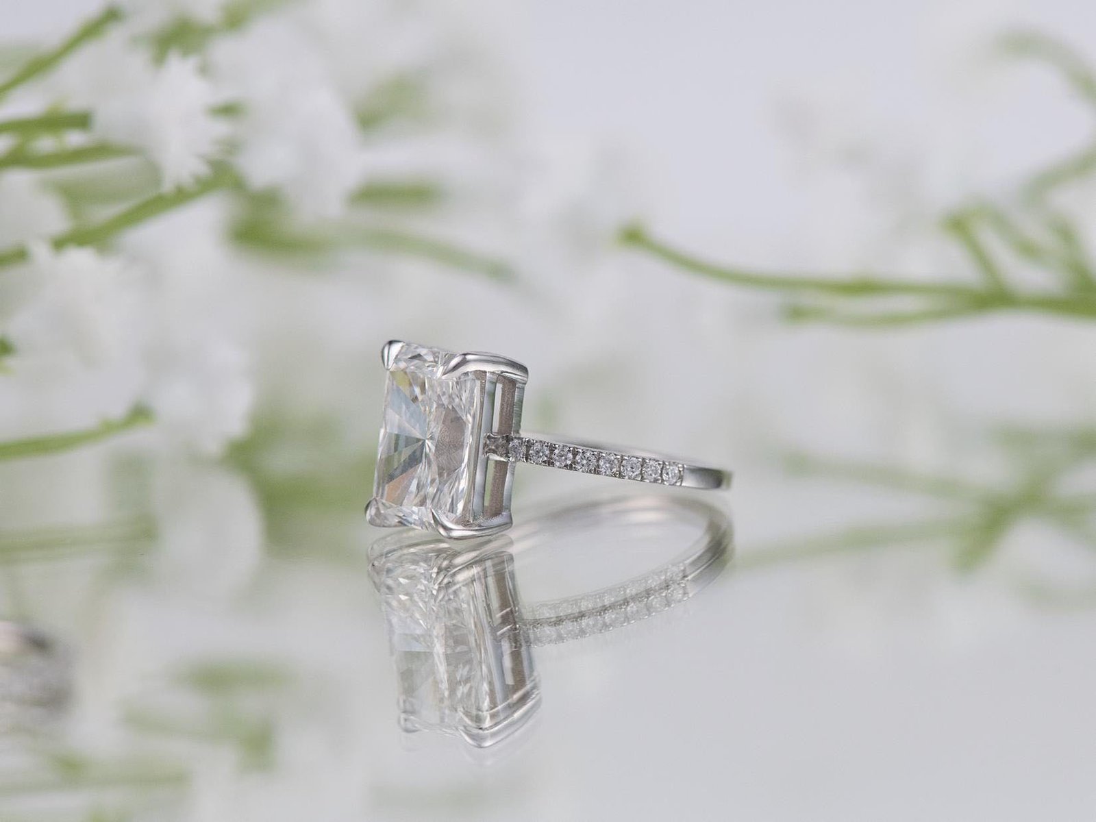 Radiant-Cut Diamond Engagement Ring with Pave Band - Image 6
