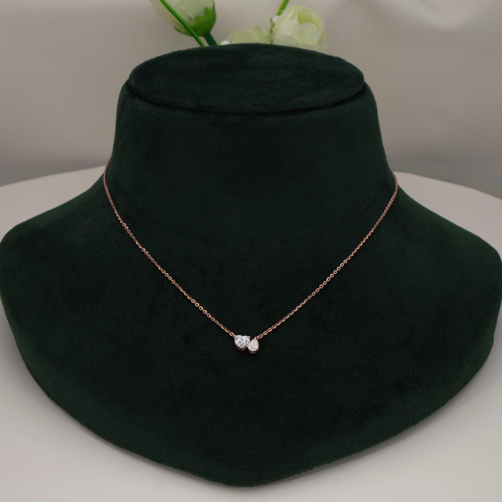 Heart & Pear Cut Rose Gold Toi Et Moi Diamond Necklace - Image 3