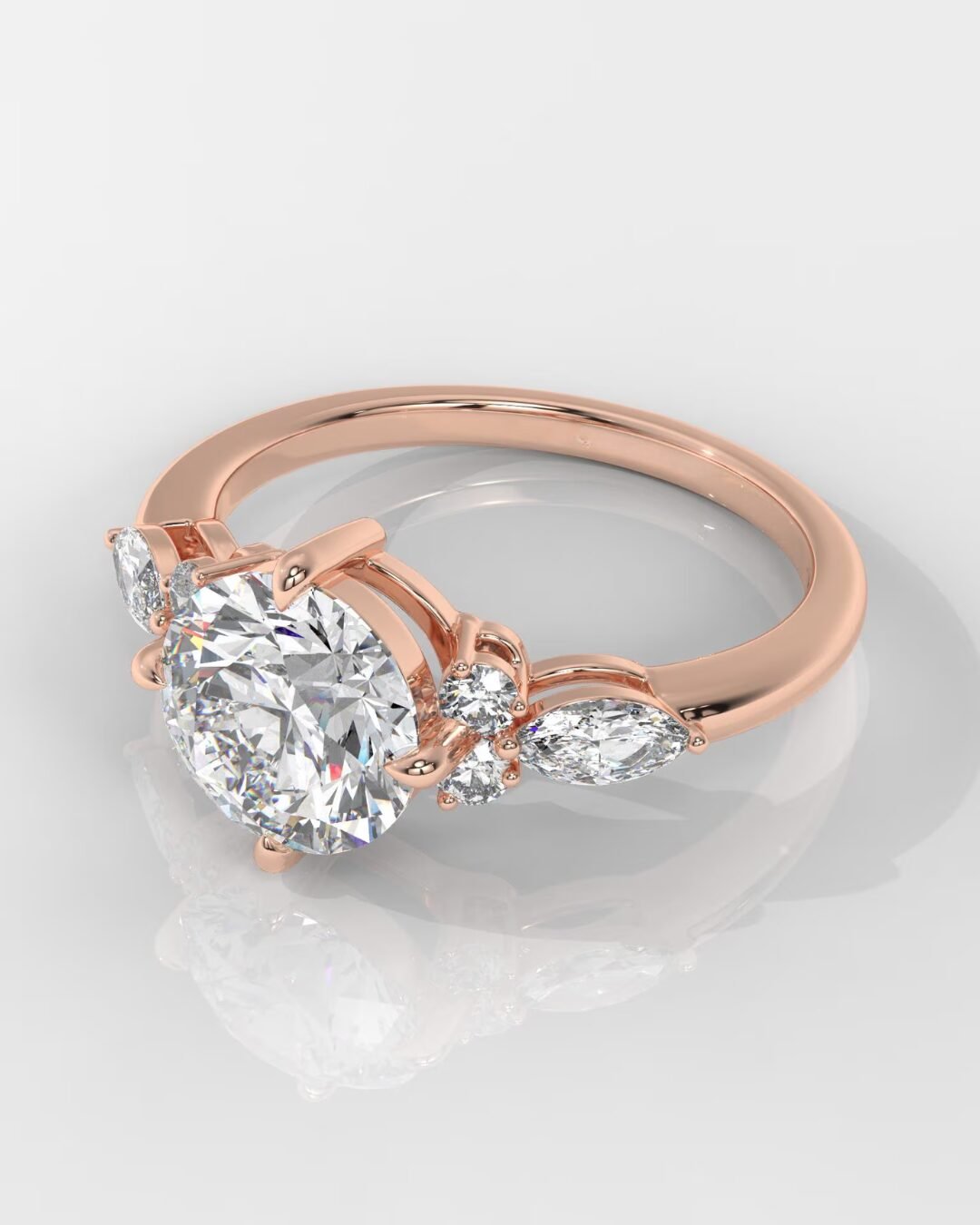 Round Cut Engagement Ring With Side Marquise Diamonds - Image 2