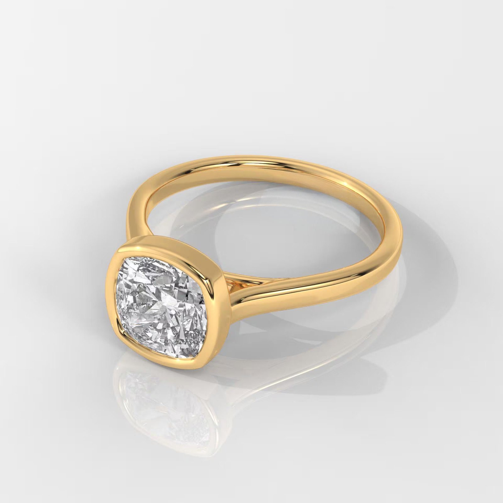 Square Cushion Cut Bezel Set Diamond Engagement Ring - Image 2