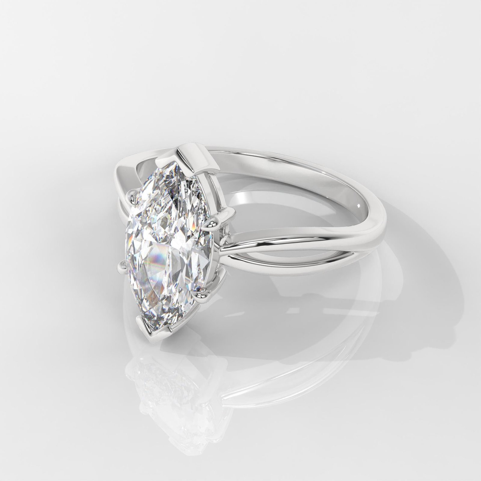 Marquise Cut Solitaire Engagement Ring with Split Shank - Image 6