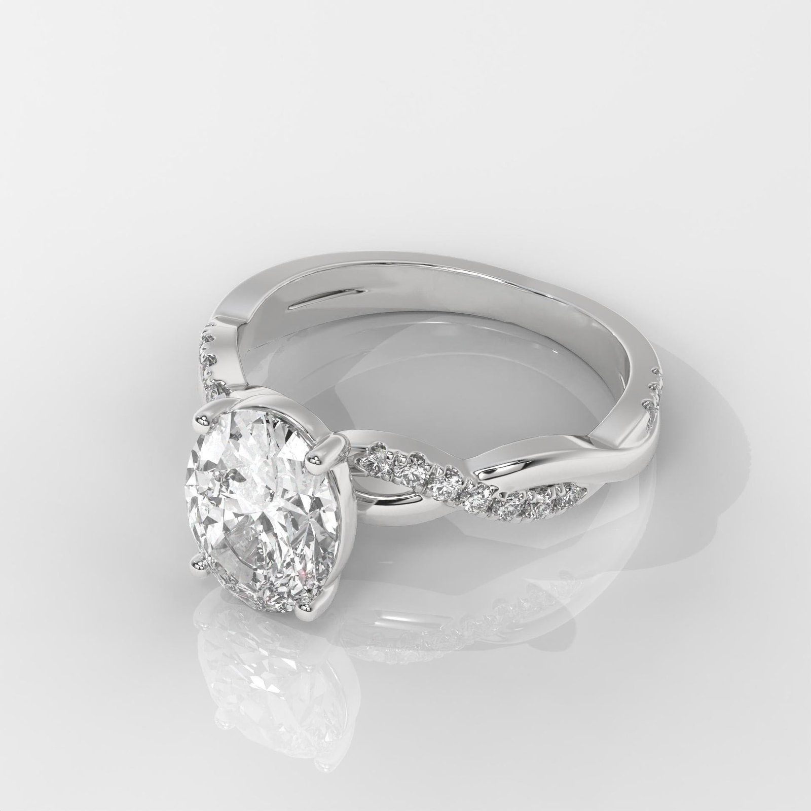 Oval Brilliant Cut Engagement Ring with Twisted Band - Image 6