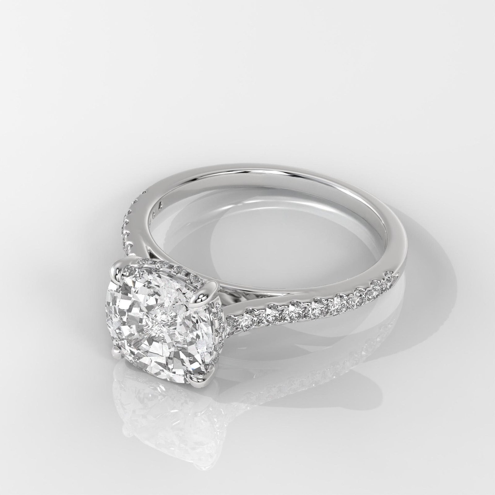 Cushion-Cut Diamond Engagement Ring with Side Stones - Image 5