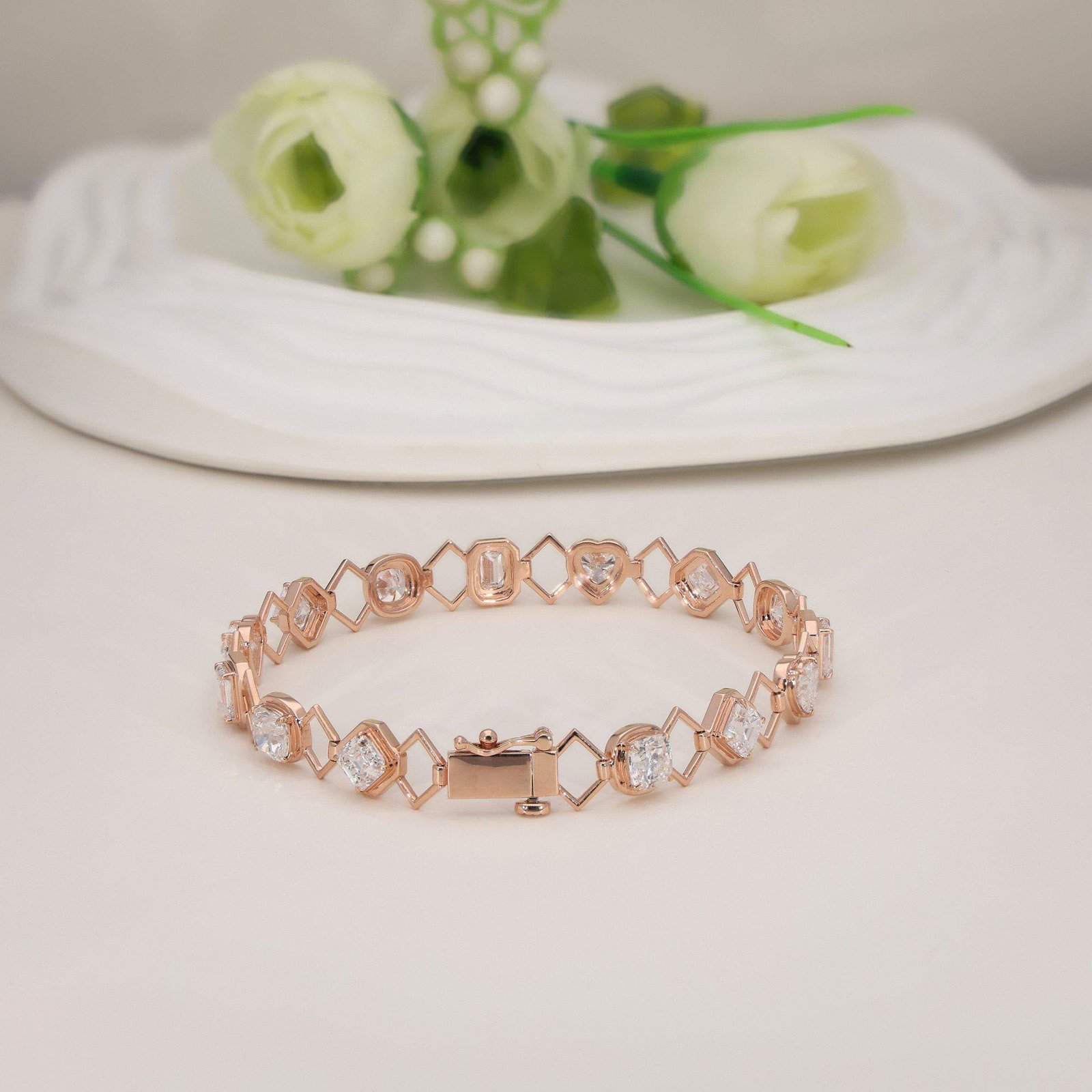 Multi Shape Lab Grown Diamond Zig Zag Bracelet - Image 4