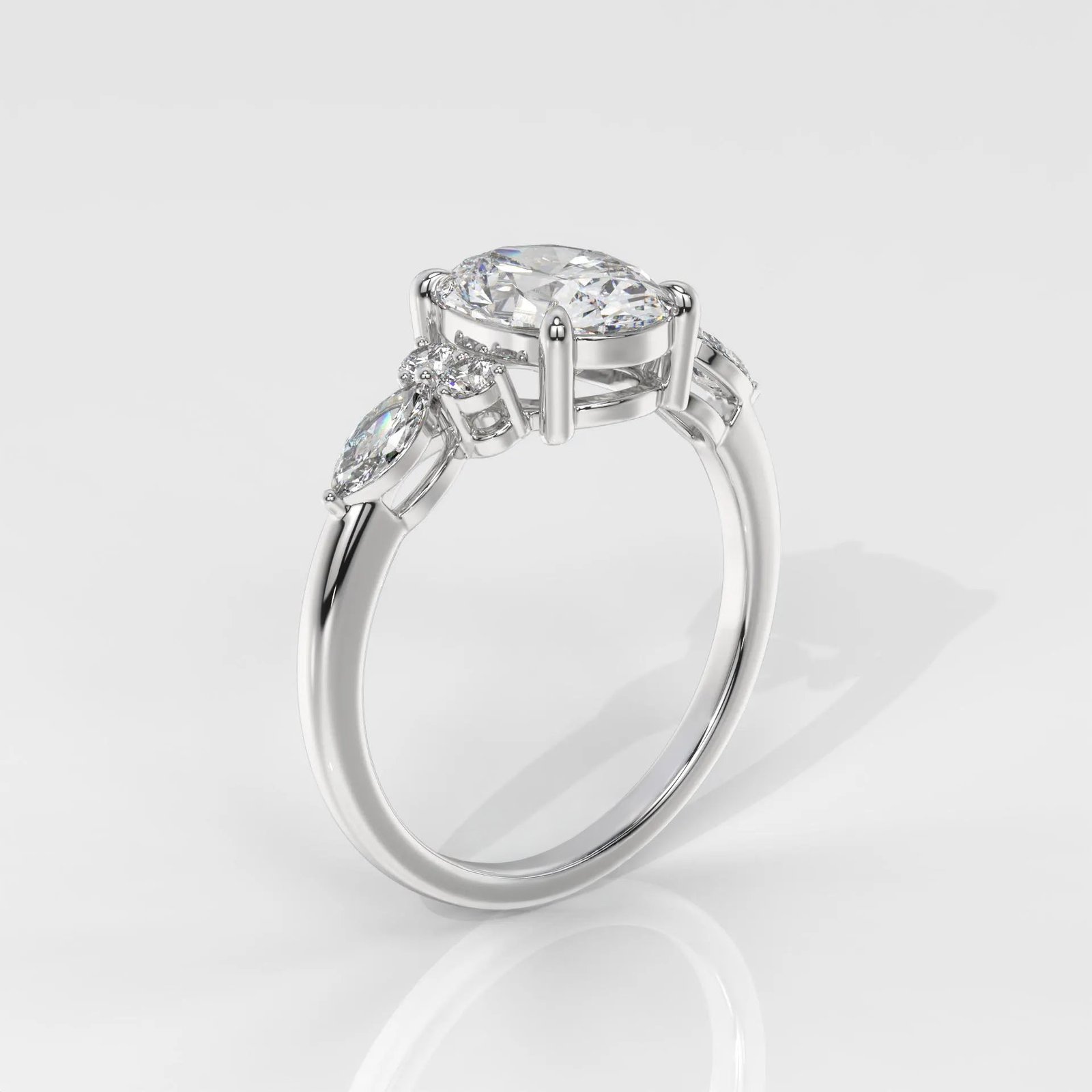 Round Cut Engagement Ring With Side Marquise Diamonds - Image 5